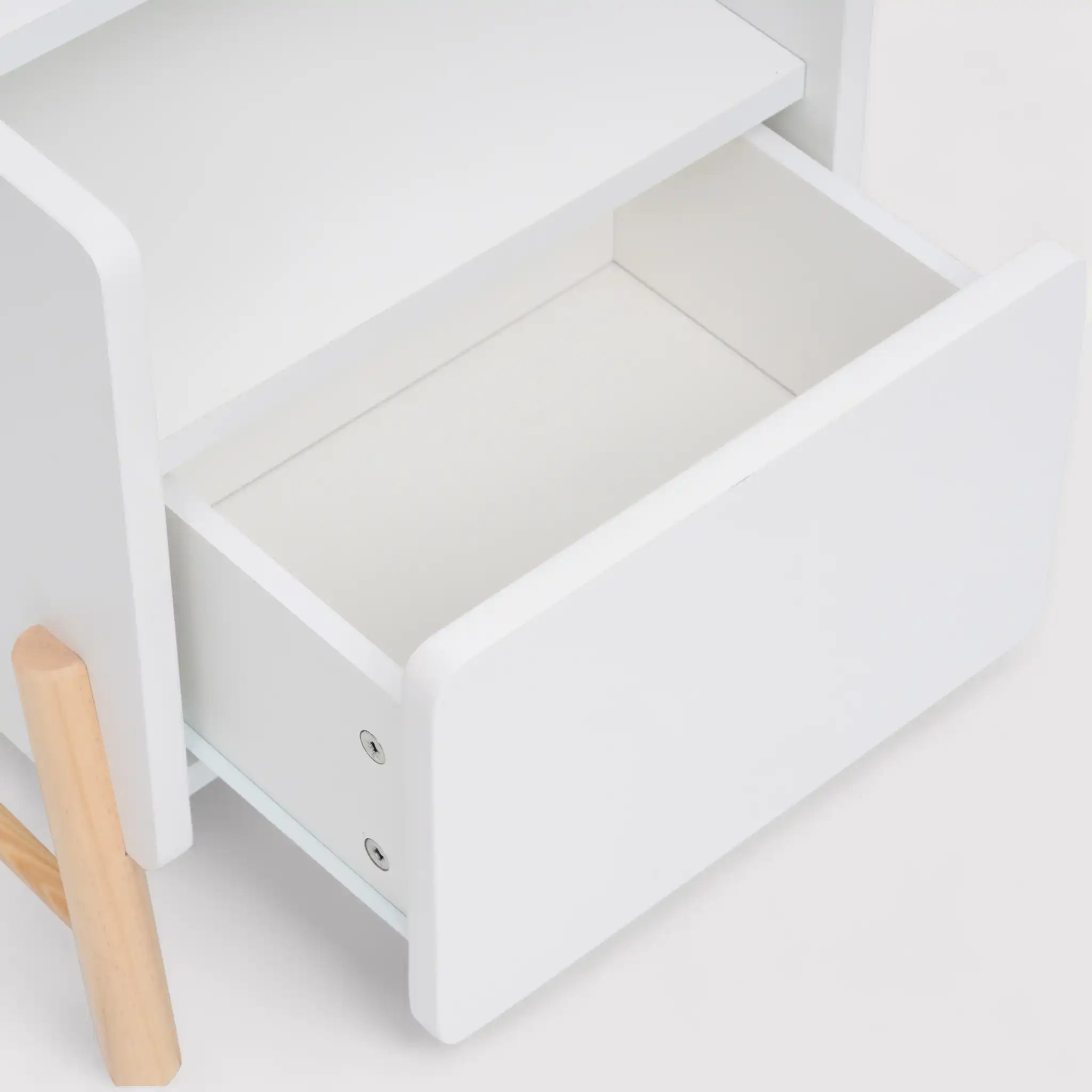 Kelen - Comodino bianco per bambini con 2 ripiani e 1 cassetto