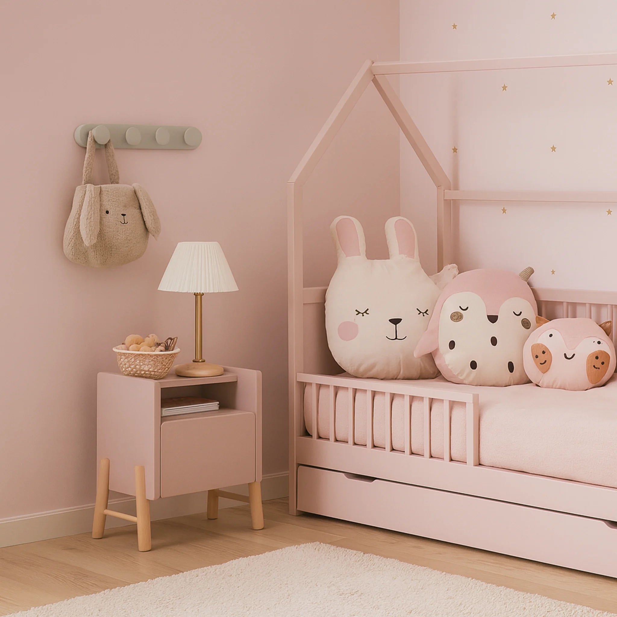 Rasam - Comodino rosa con 2 ripiani e 1 cassetto per camerette