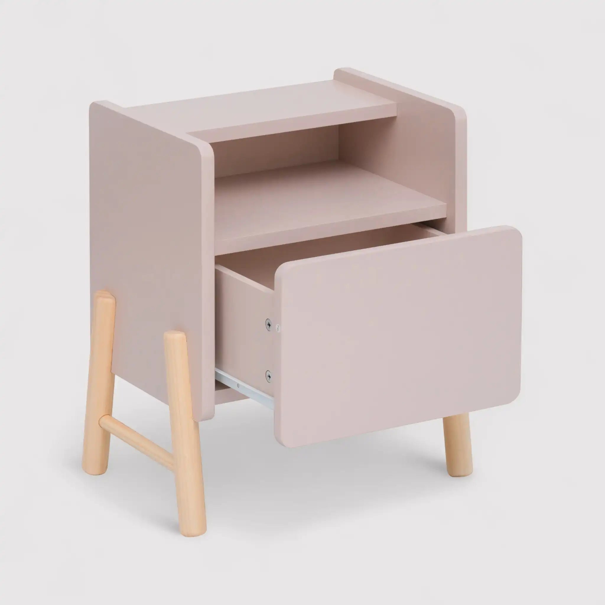 Rasam - Comodino rosa con 2 ripiani e 1 cassetto per camerette