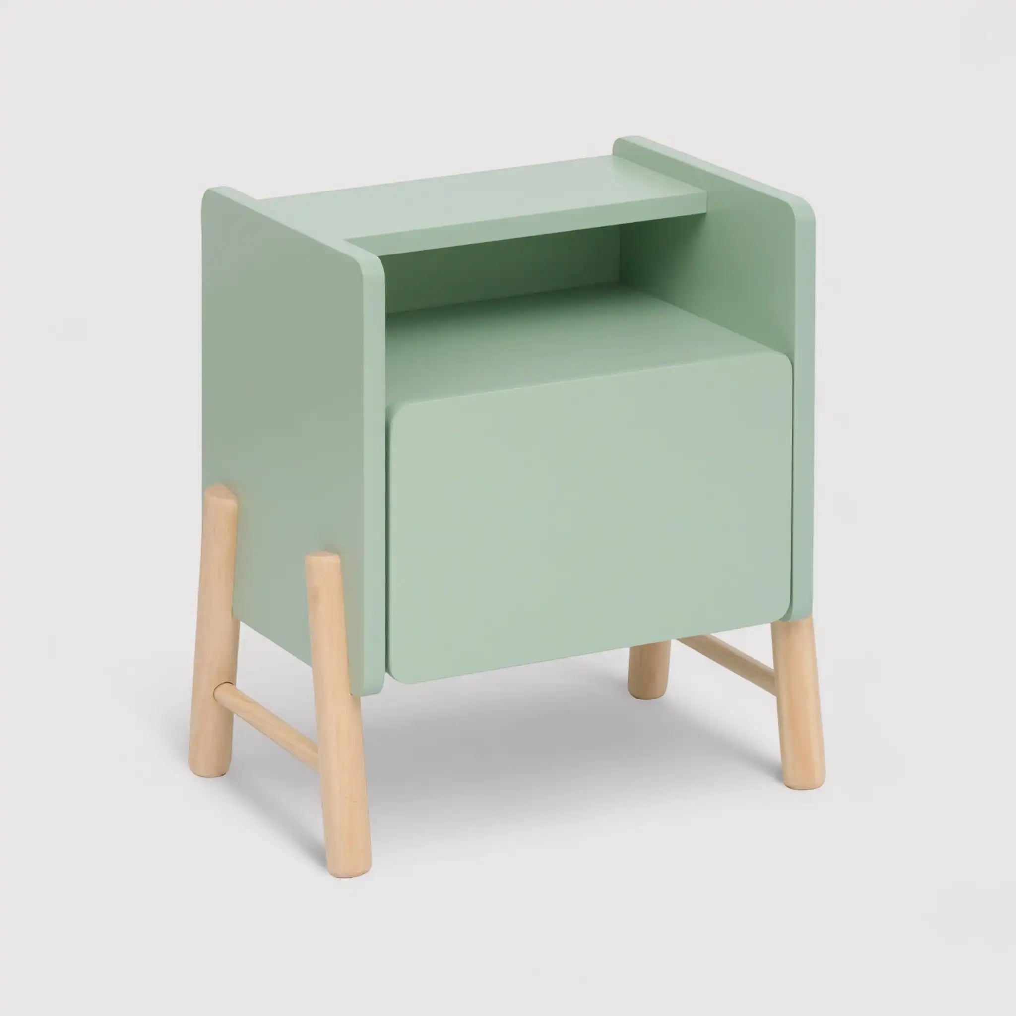 Adrak - Comodino verde acqua per bambini con 1 cassetto e 2 ripiani