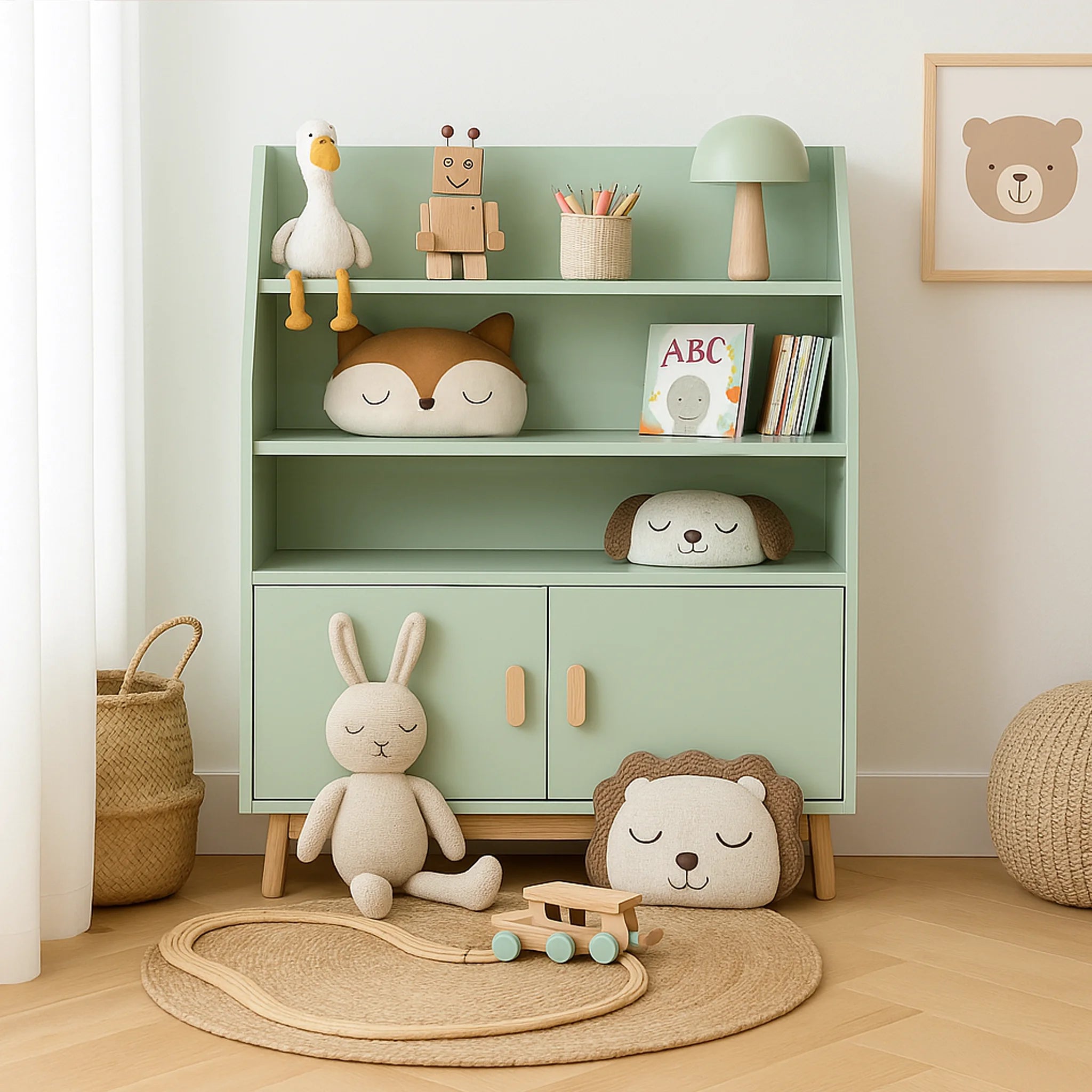 Oroya - Libreria verde per cameretta dei bimbi con 3 ripiani