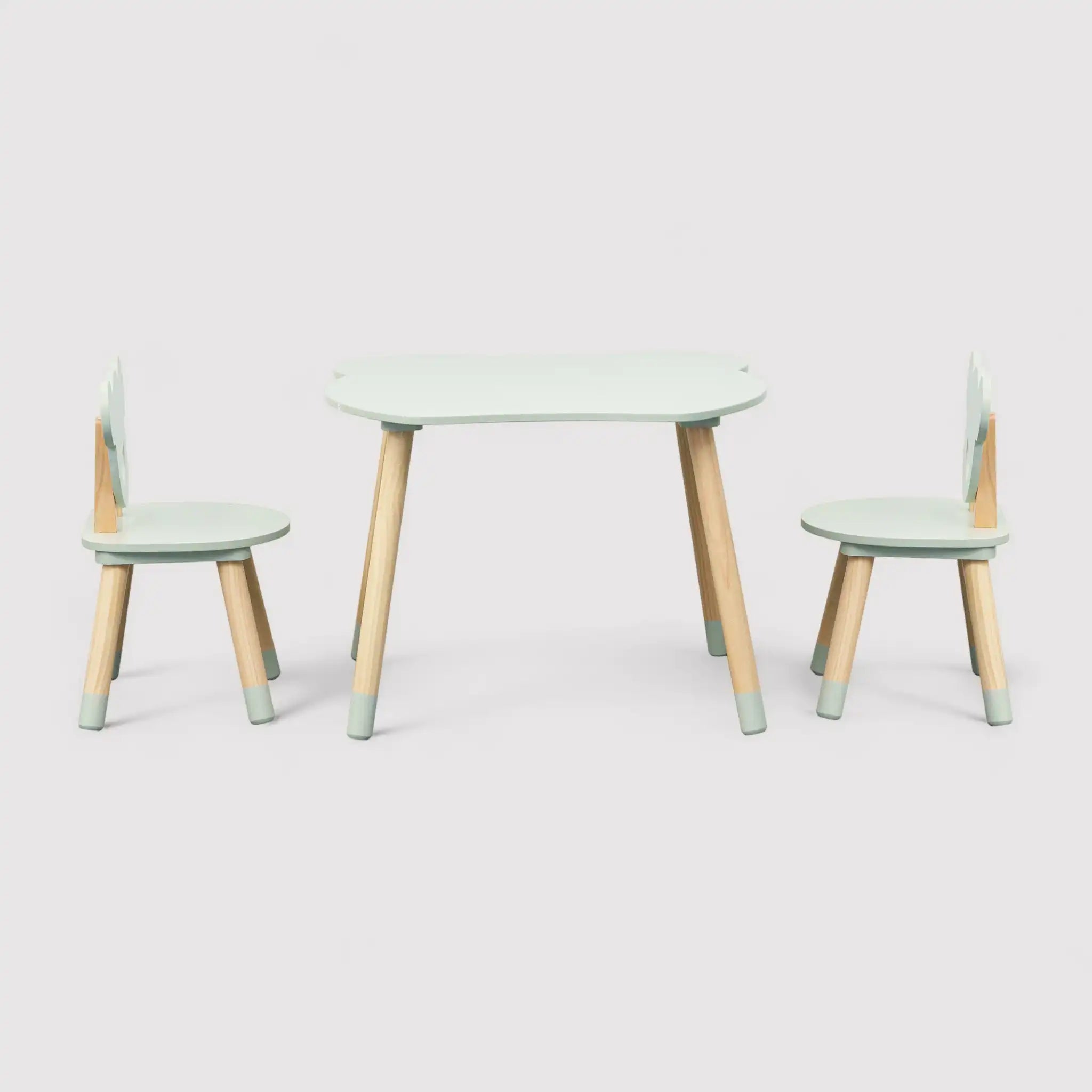 Aniba - Set tavolino e 2 sedie verde e marrone per cameretta