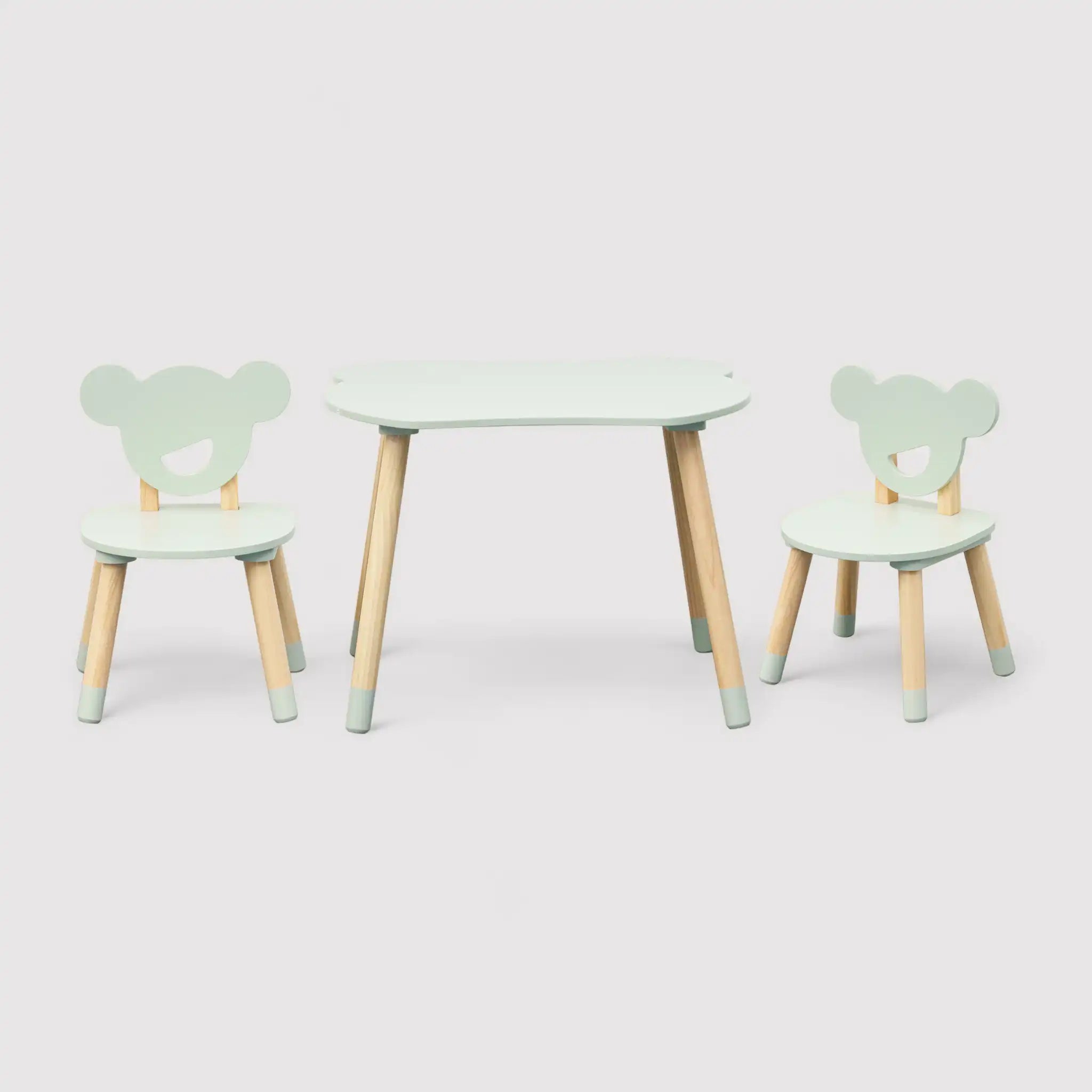 Aniba - Set tavolino e 2 sedie verde e marrone per cameretta