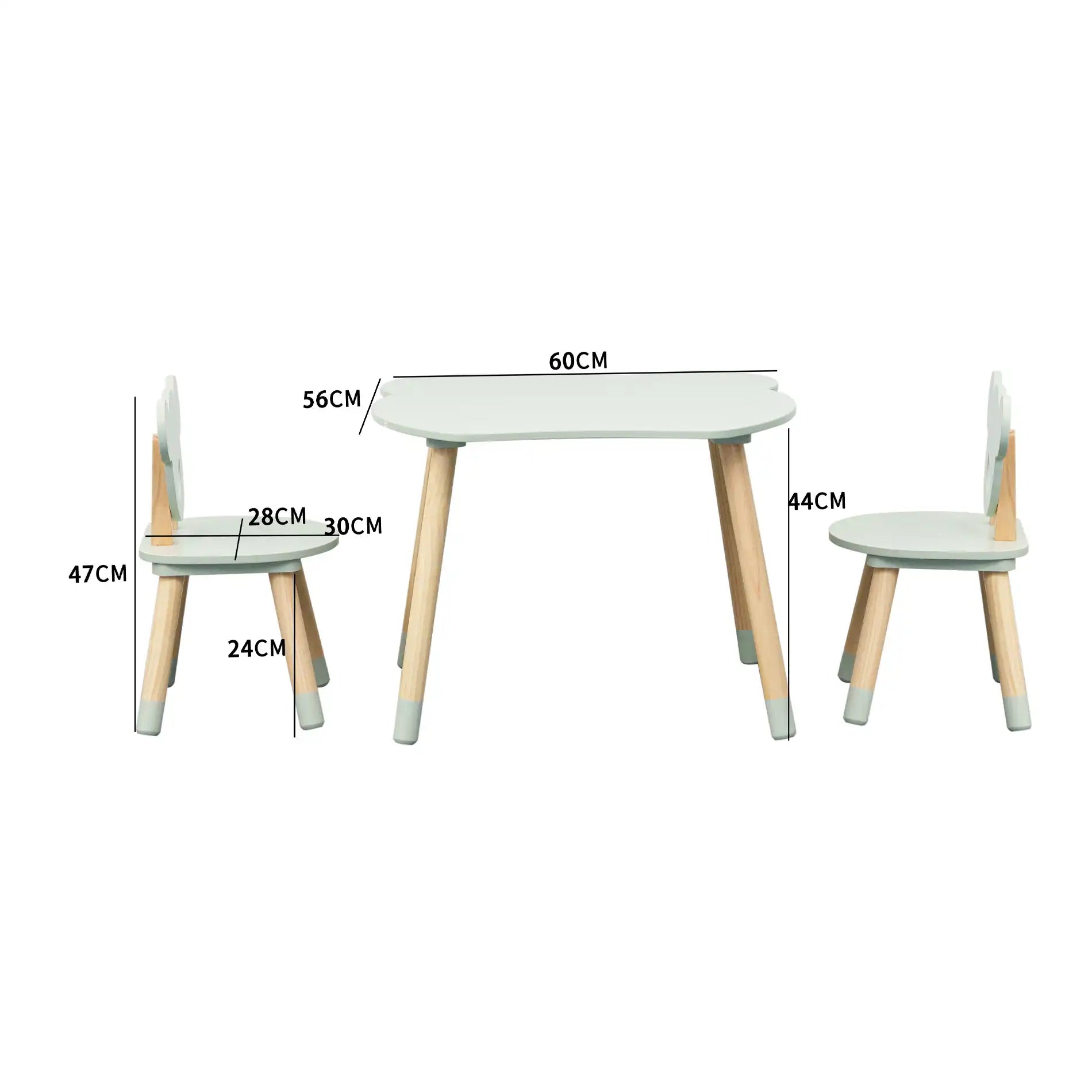 Aniba - Set tavolino e 2 sedie verde e marrone per cameretta