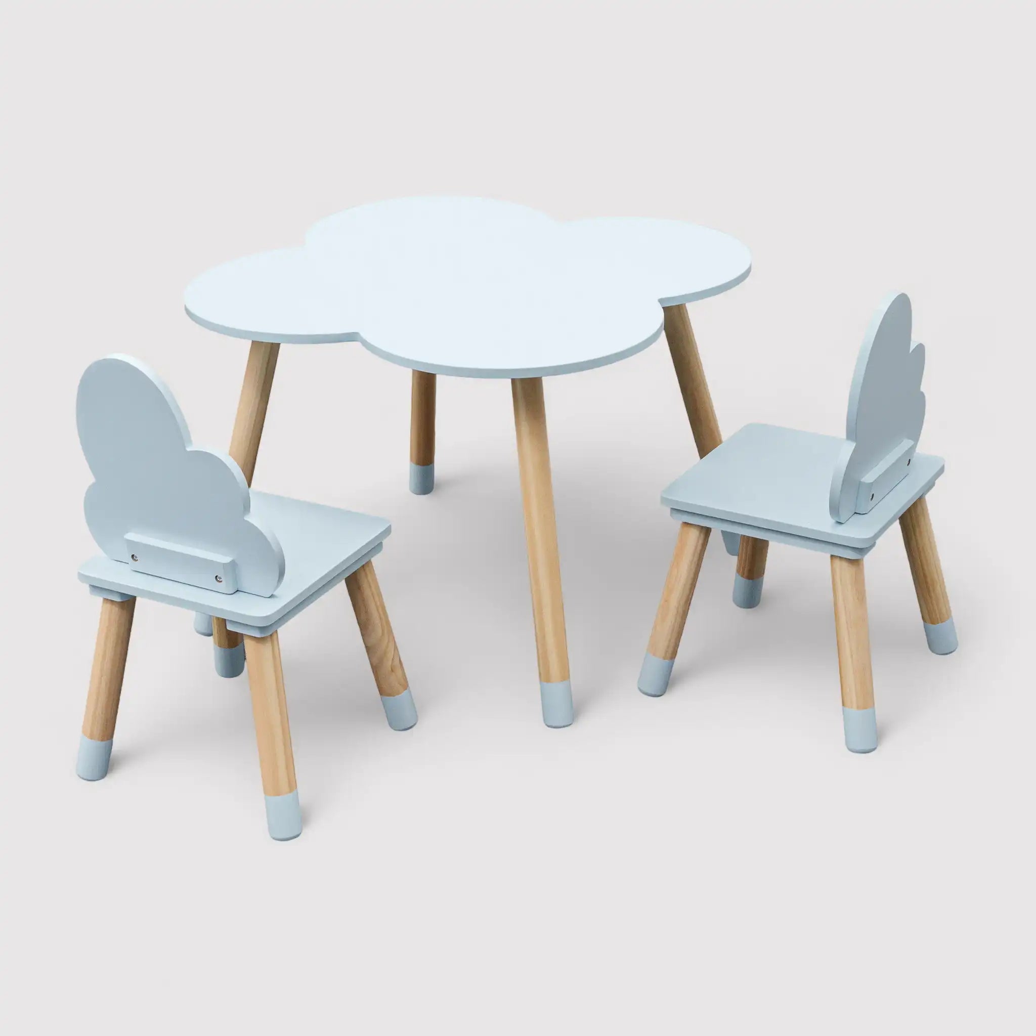 Sitka - Set tavolino e 2 seggiole marrone e celeste per cameretta