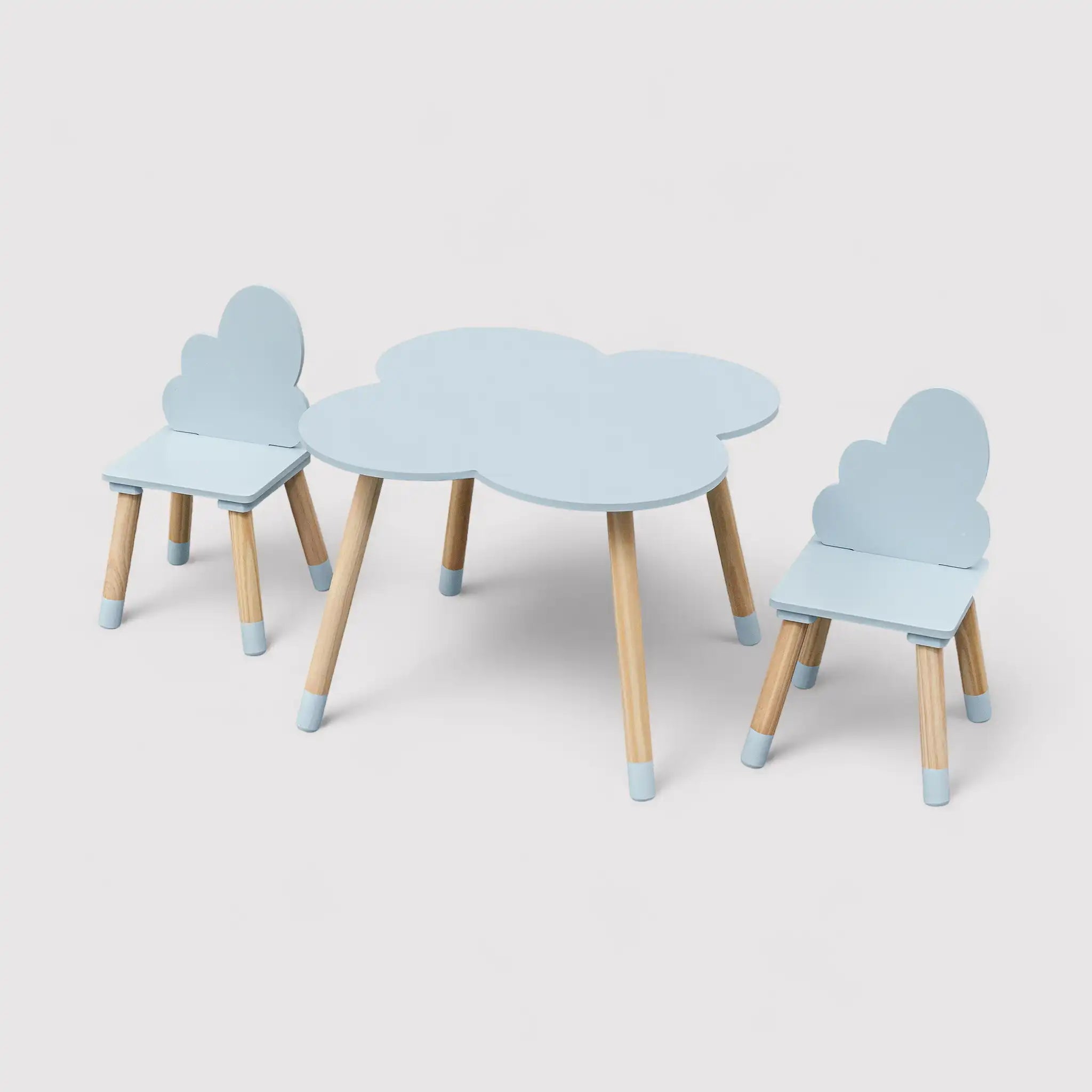 Sitka - Set tavolino e 2 seggiole marrone e celeste per cameretta