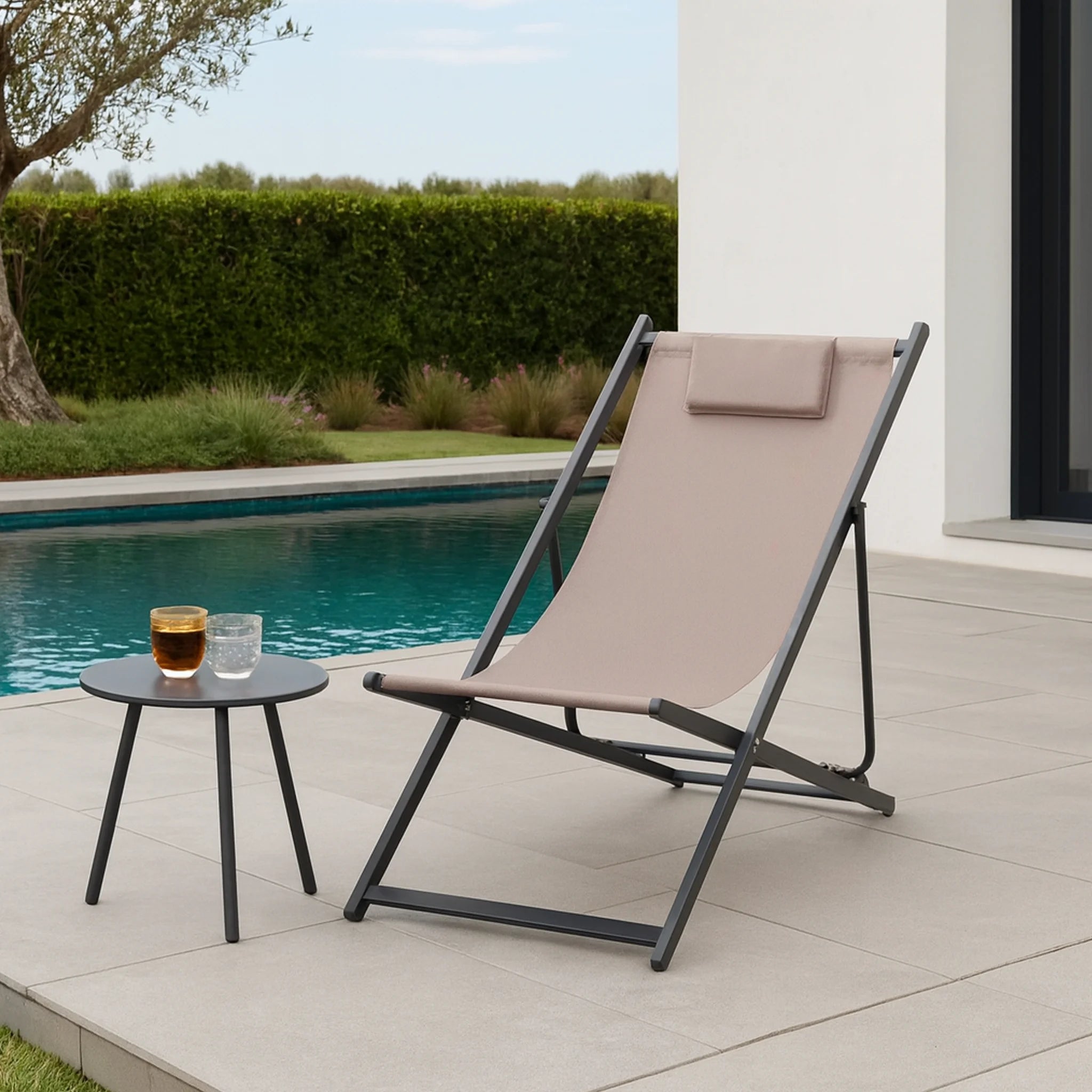 Sarson - Sedia sdraio da campeggio beige reclinabile