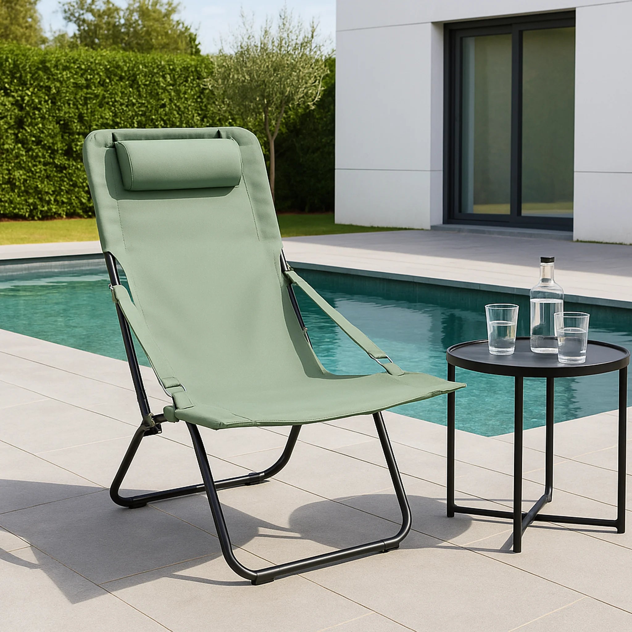 Sindian - Sedia sdraio verde reclinabile con braccioli