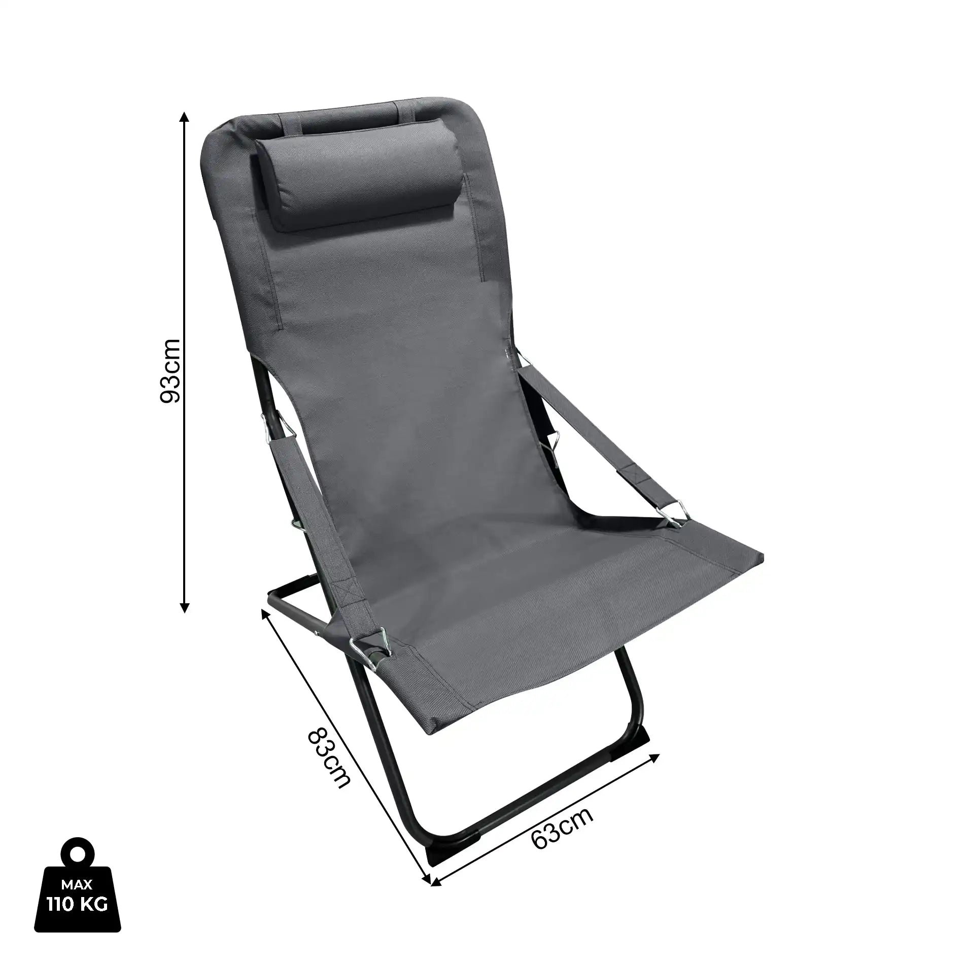 Ukpa - Sedia da campeggio grigio scuro con braccioli