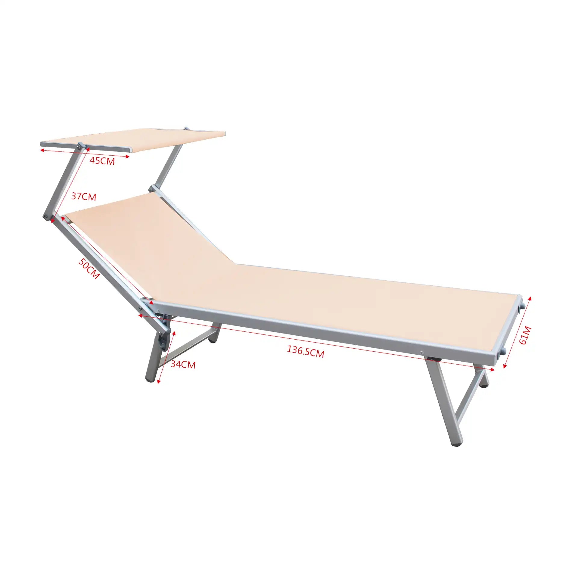 Jambul - Sdraio pieghevole beige con poggiatesta reclinabile