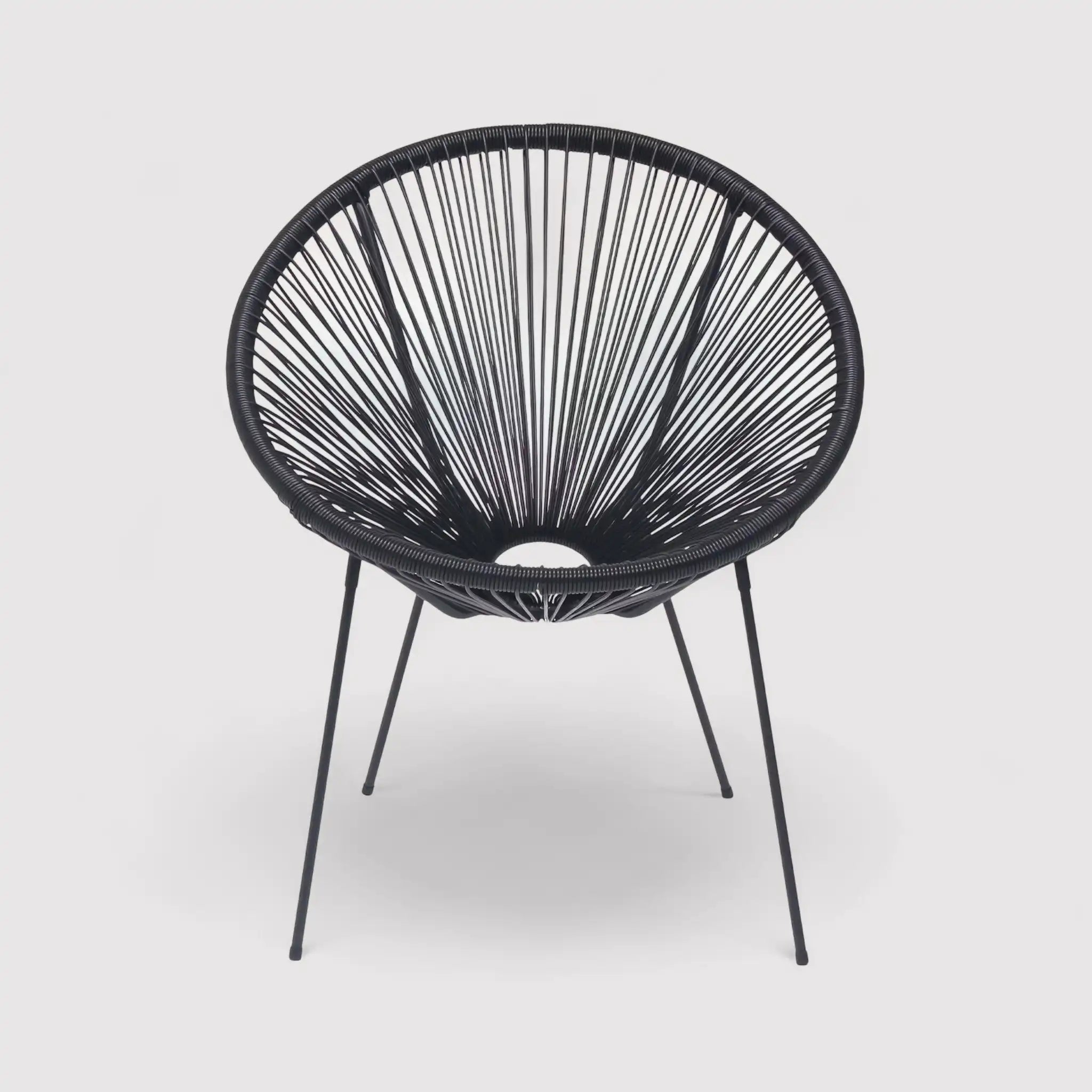 Clianto - Poltrona da giardino nera con schienale a corda