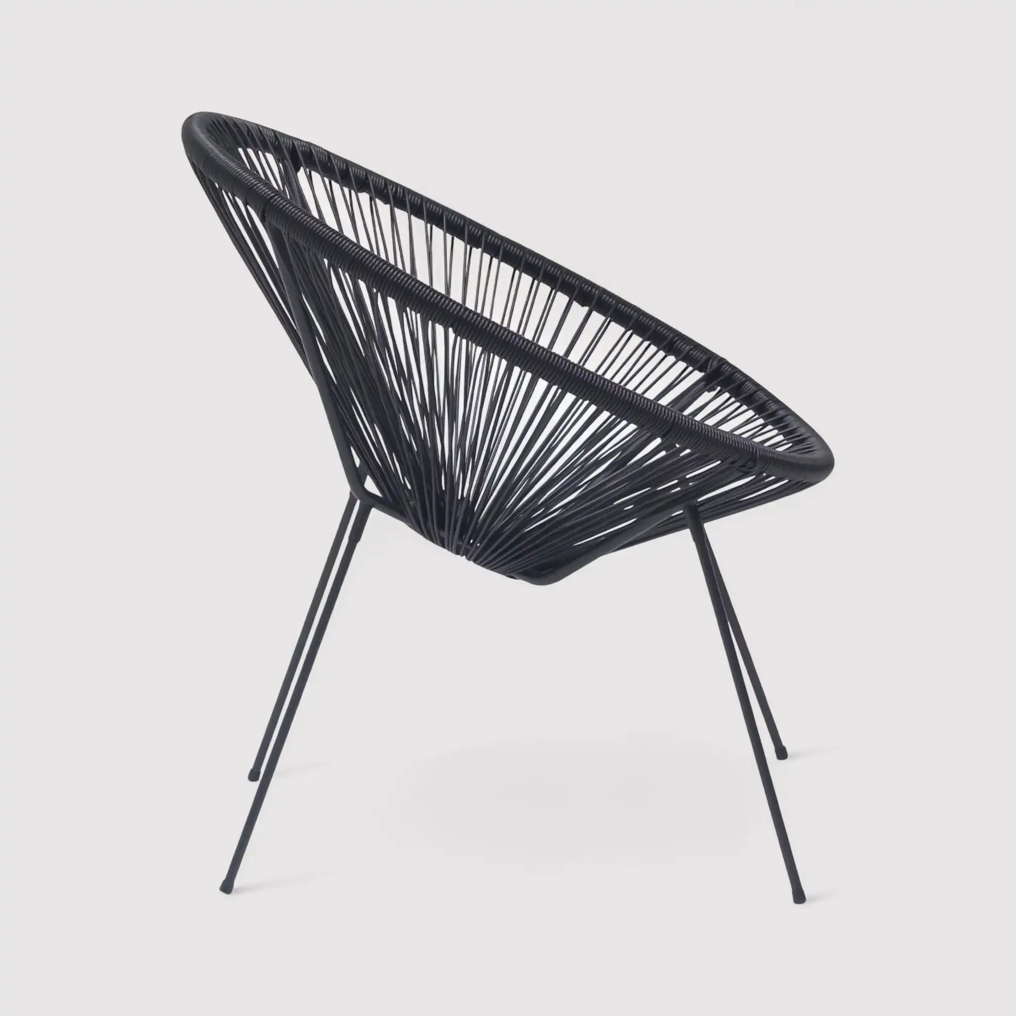 Clianto - Poltrona da giardino nera con schienale a corda