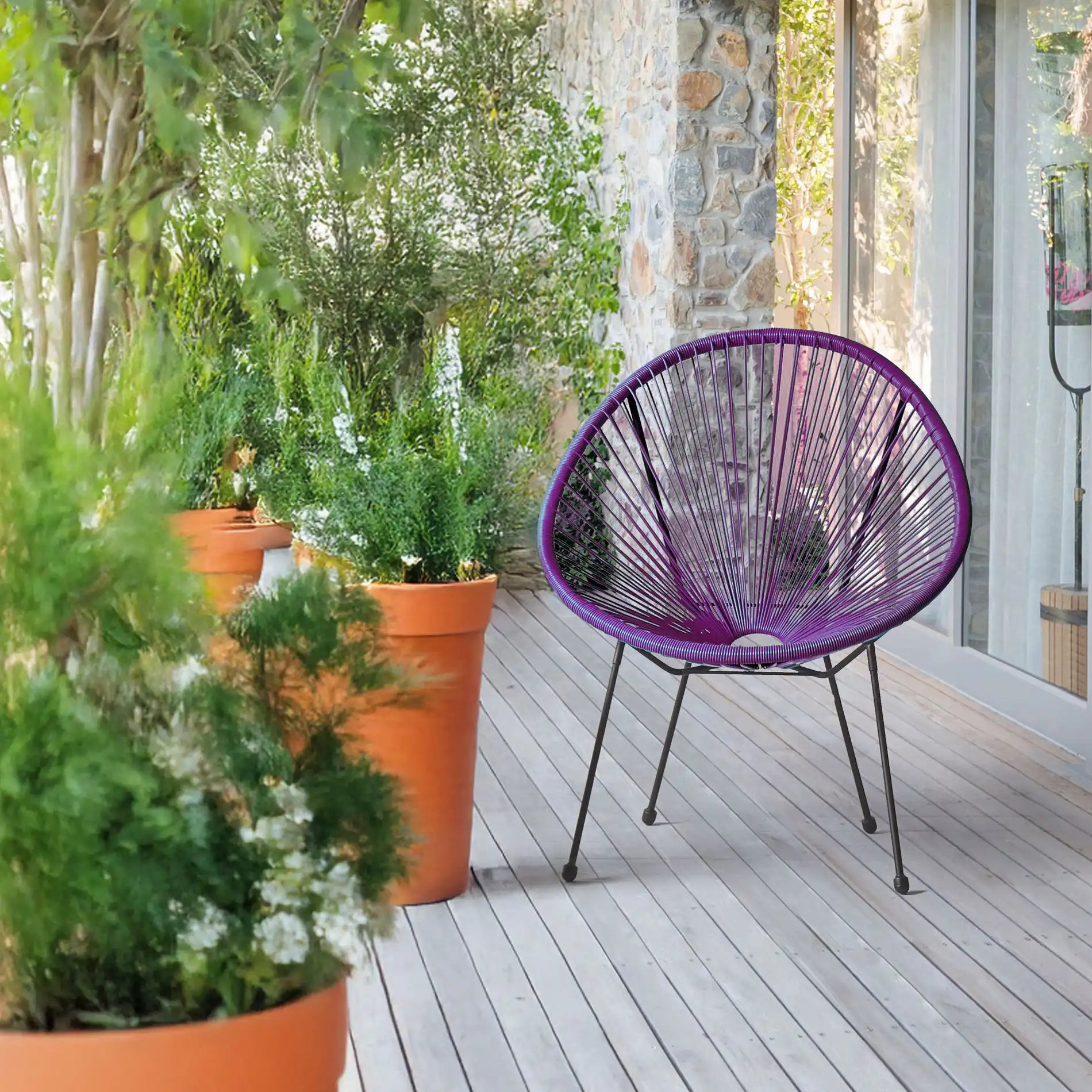 Papatya - Poltrona da esterno viola con seduta ovale