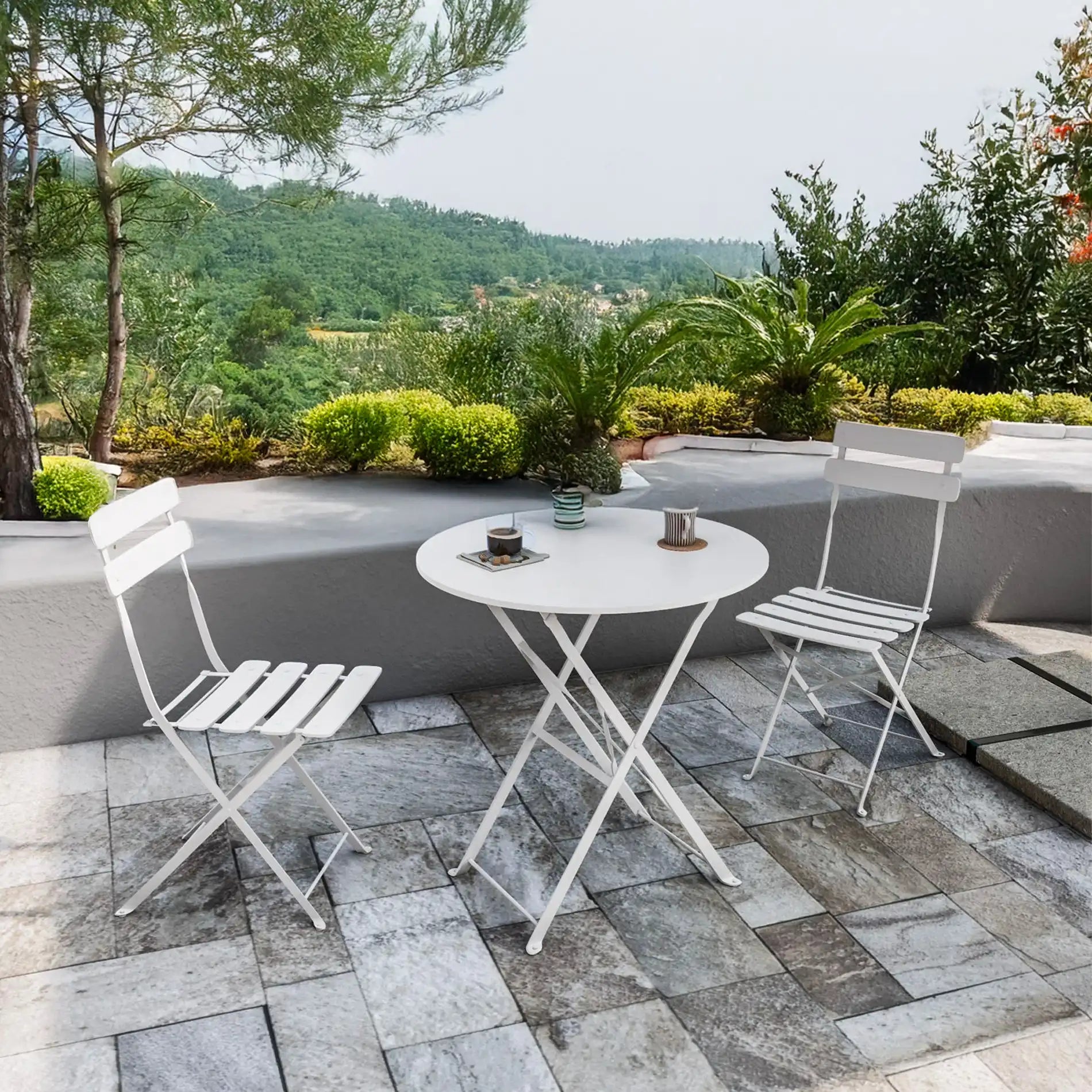 Berenj - Set bistrot bianco per balcone con tavolino e 2 sedie