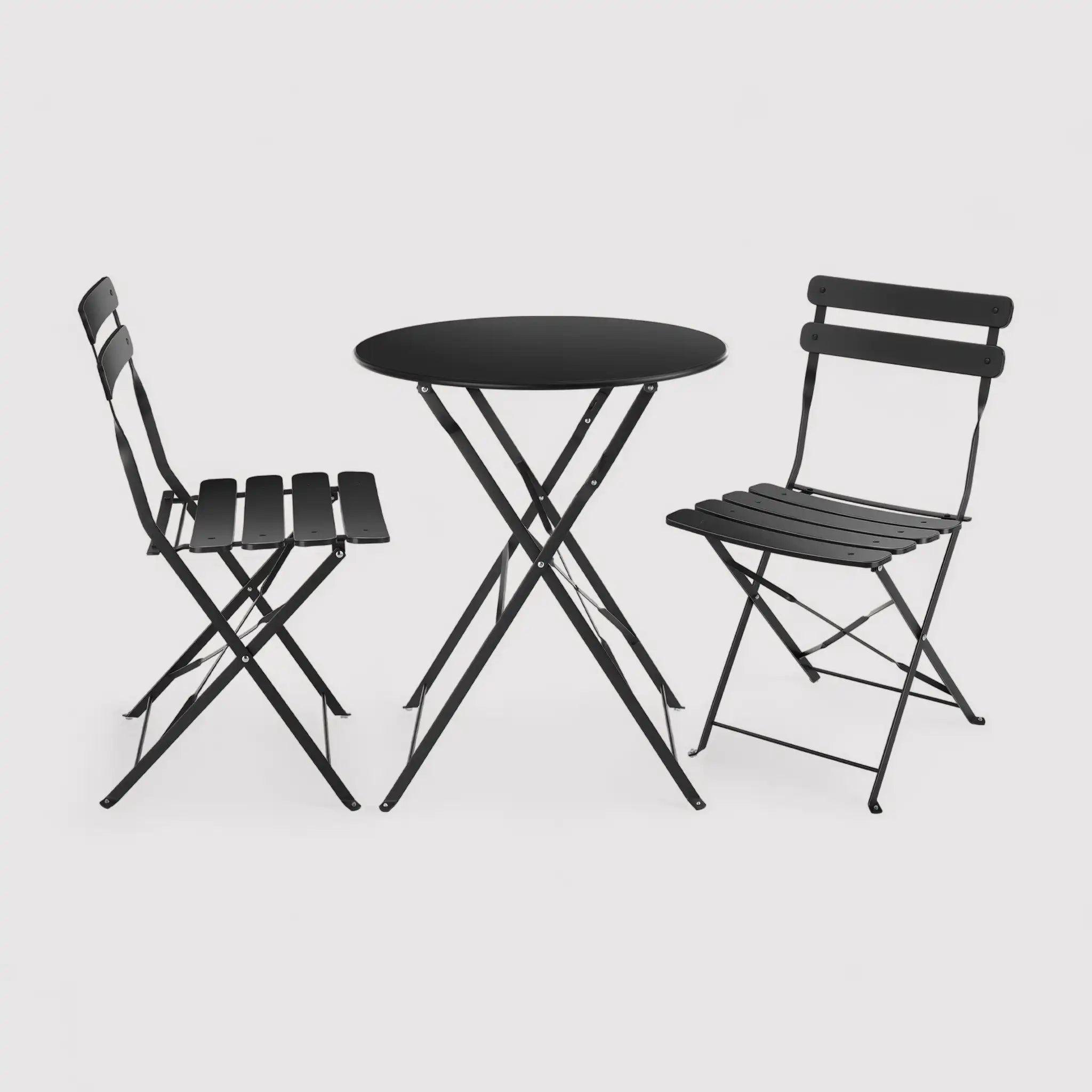 Pequi - Set tavolino e 2 sedie pieghevoli nere per balcone