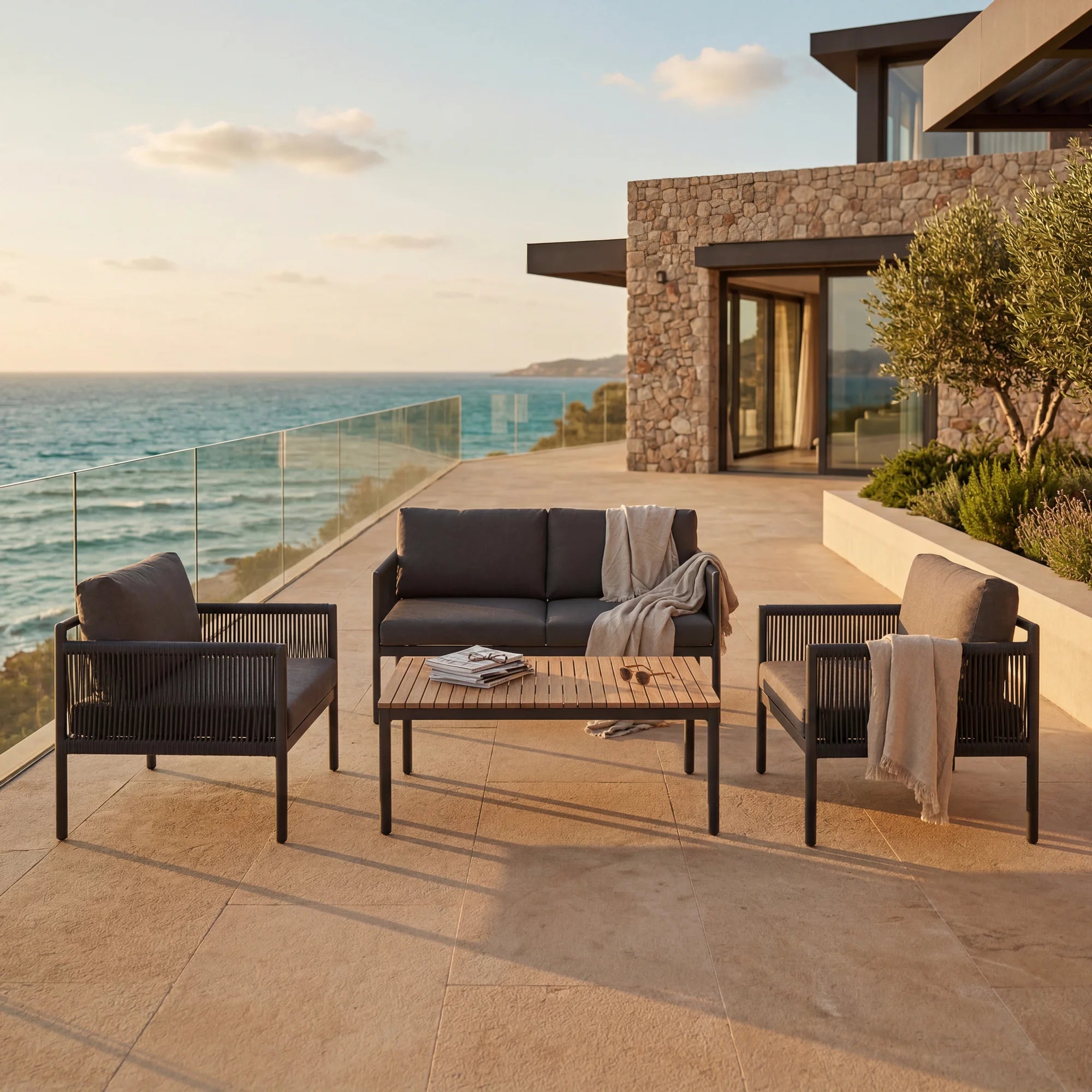 Felfel - Ensemble de mobilier de jardin avec 3 canapés et une table basse