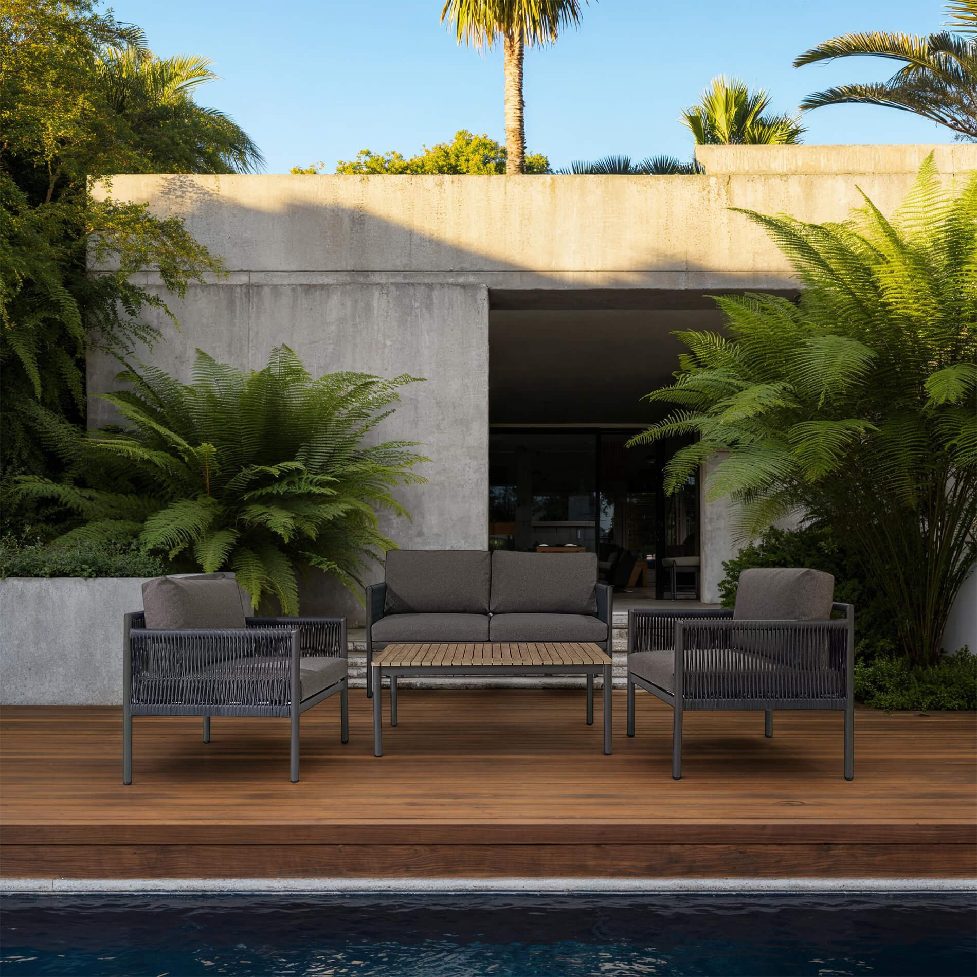 Felfel - Set mobili da giardino con 3 divani e un tavolino