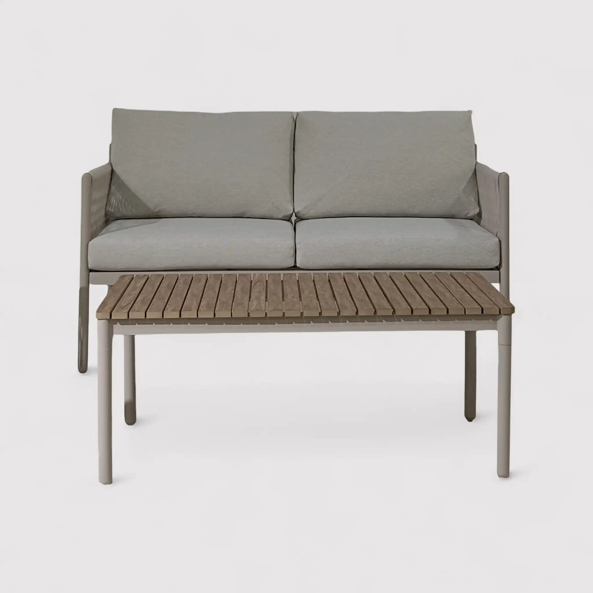 Makopa - Hellgraues Gartenset mit 3 Sesseln und einem Couchtisch