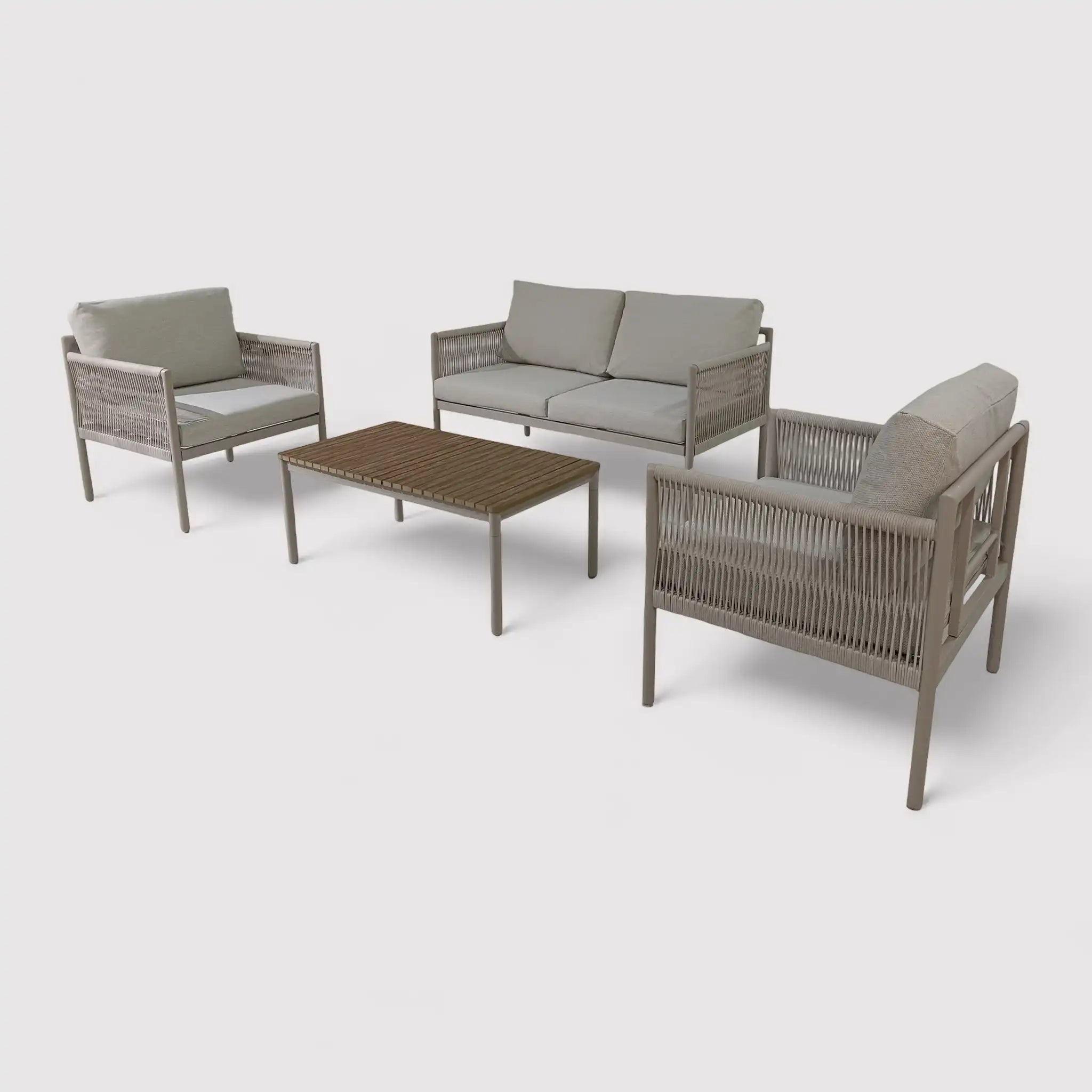 Makopa - Hellgraues Gartenset mit 3 Sesseln und einem Couchtisch