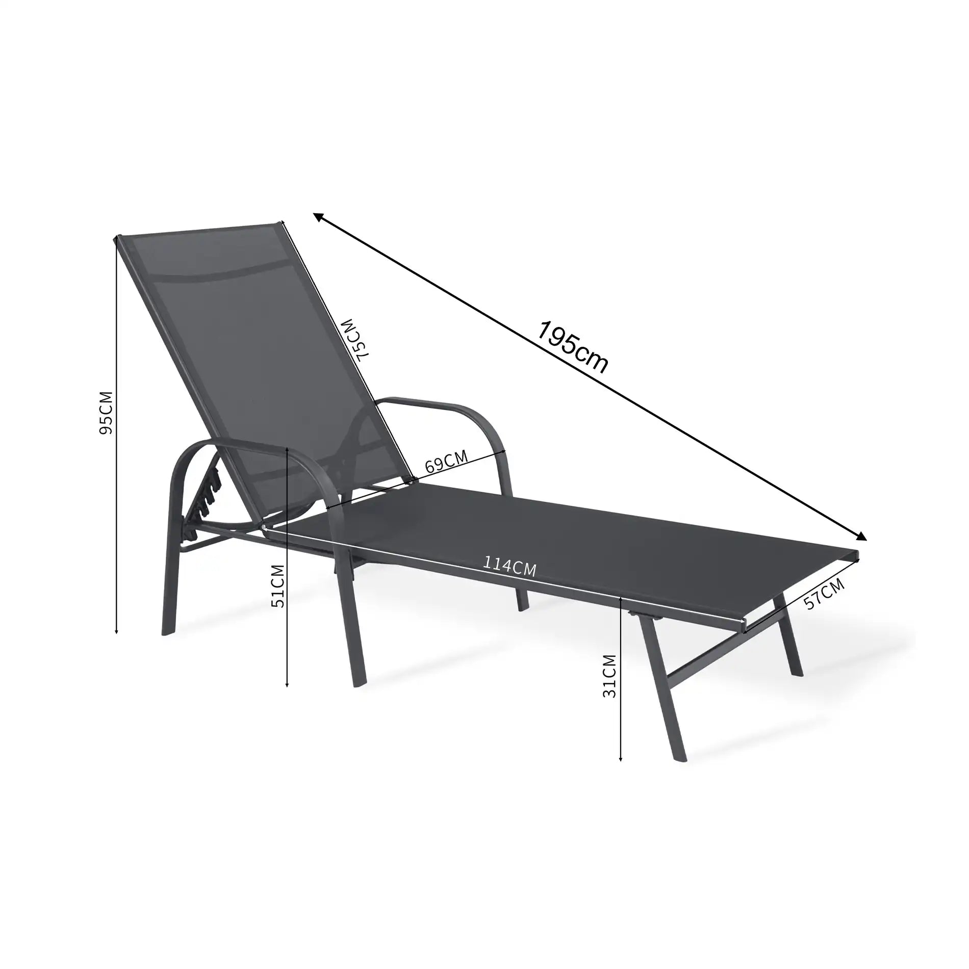 Oriri - Sdraio reclinabile grigio scuro dal design moderno