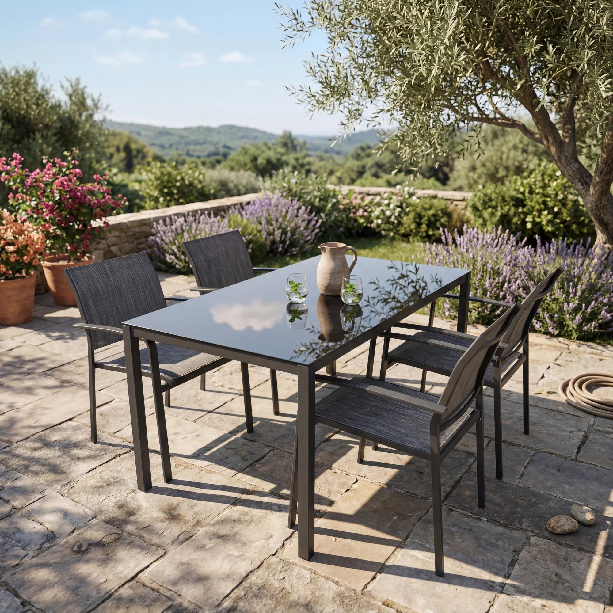 Snobar - Ensemble table à manger d'extérieur avec 4 chaises gris foncé