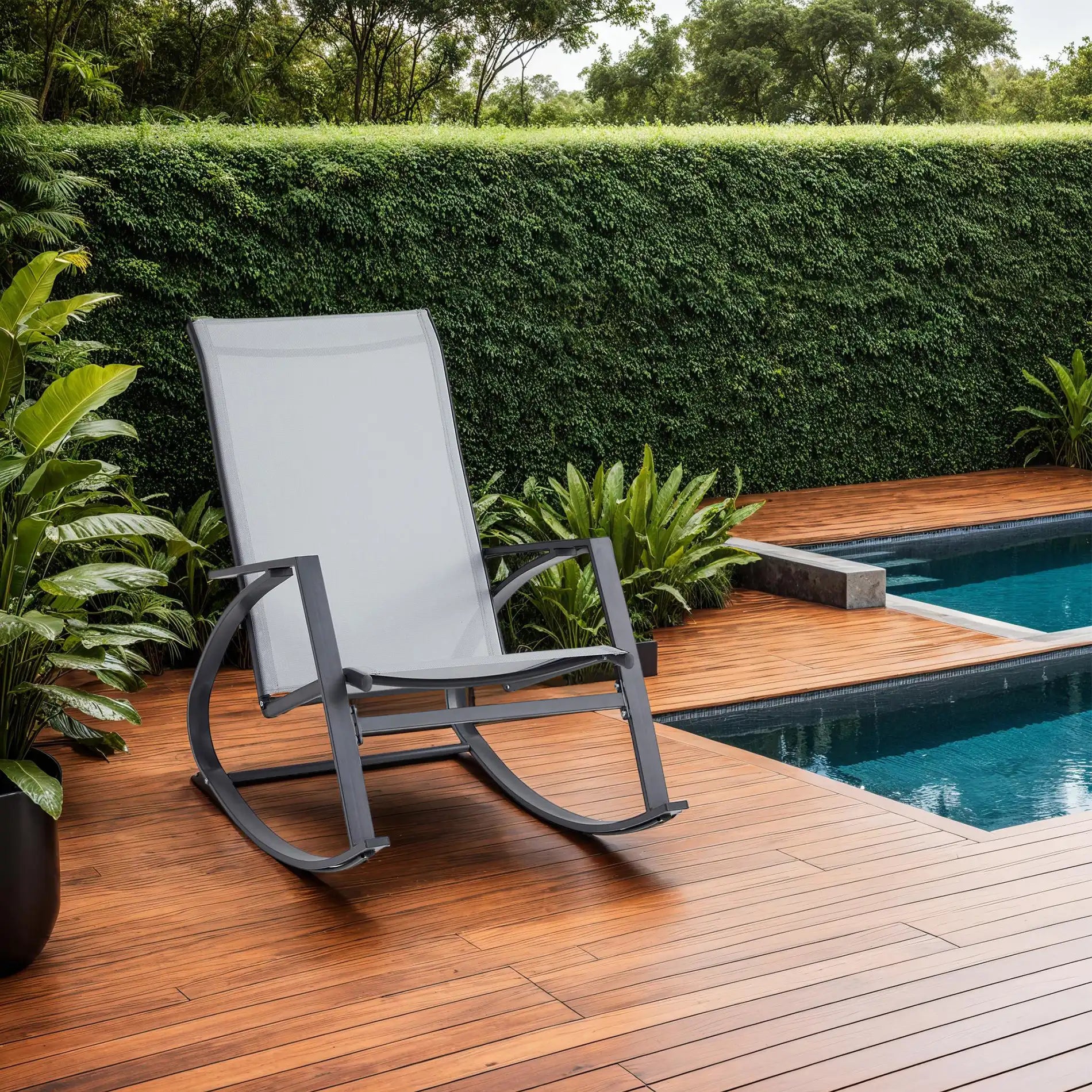 Sadafuly - Poltrona a dondolo grigio moderna per casa o esterno