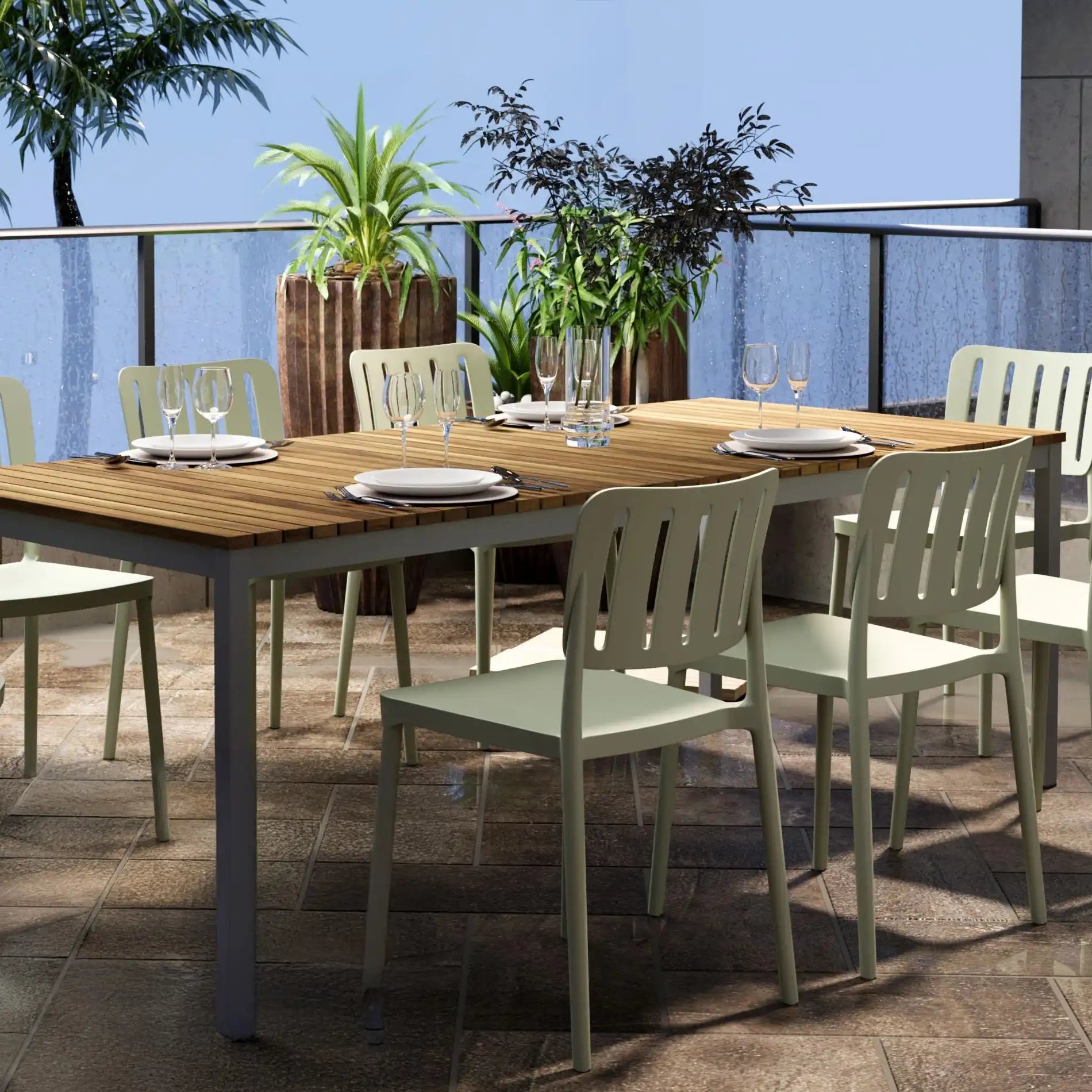 Tinfas - Sedia impilabile verde chiaro per giardino o interno