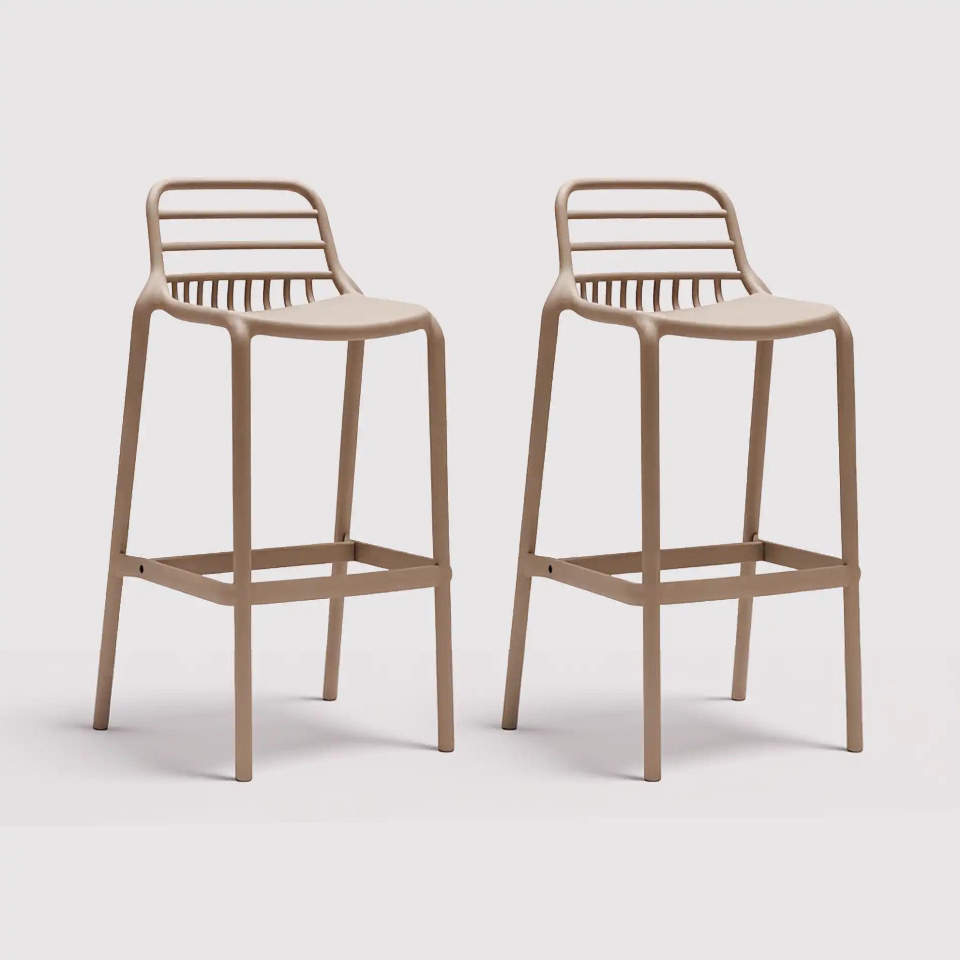 Pteris - Pair of taupe bar stools for home or outdoor use