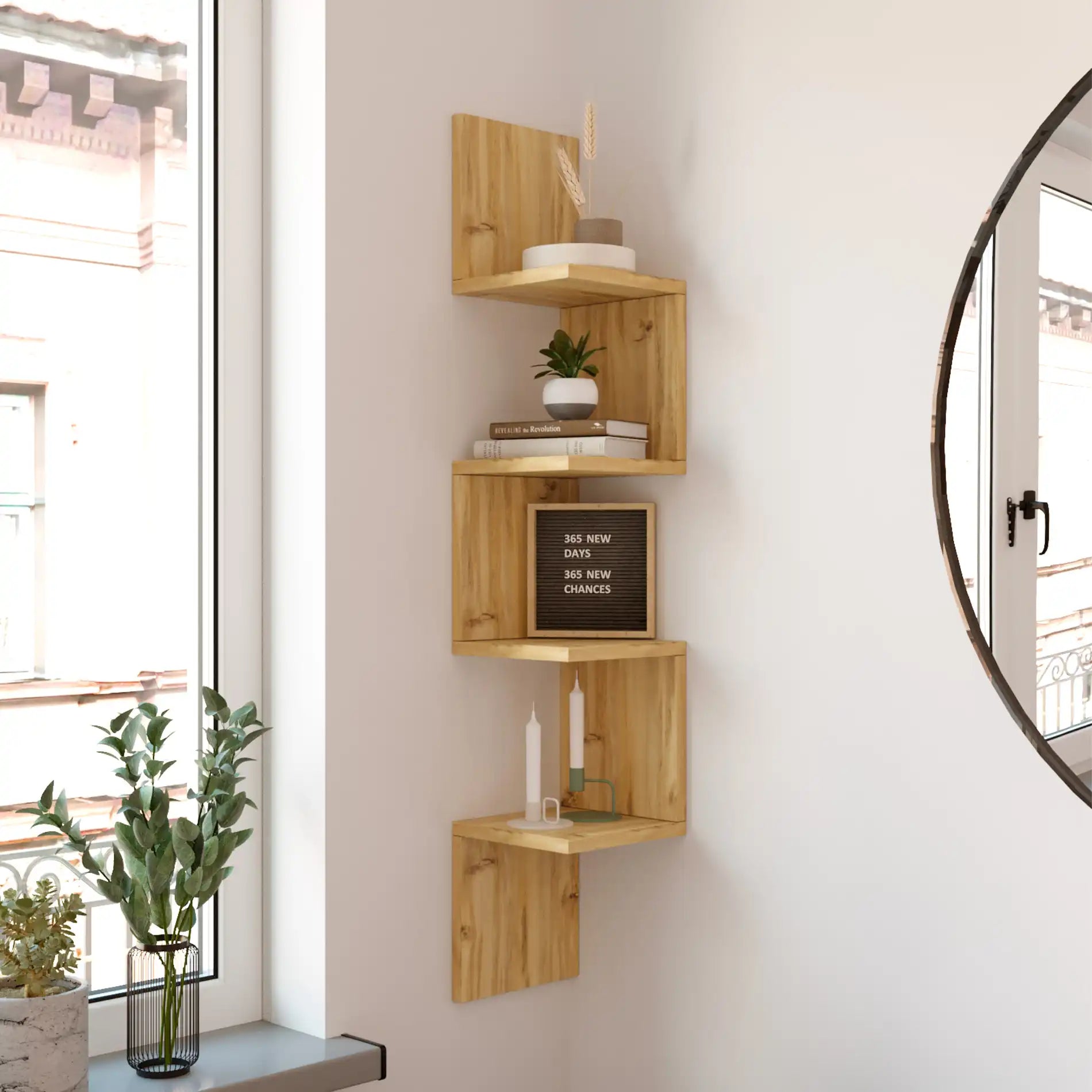 Namakin - Libreria pensile angolare con 4 ripiani