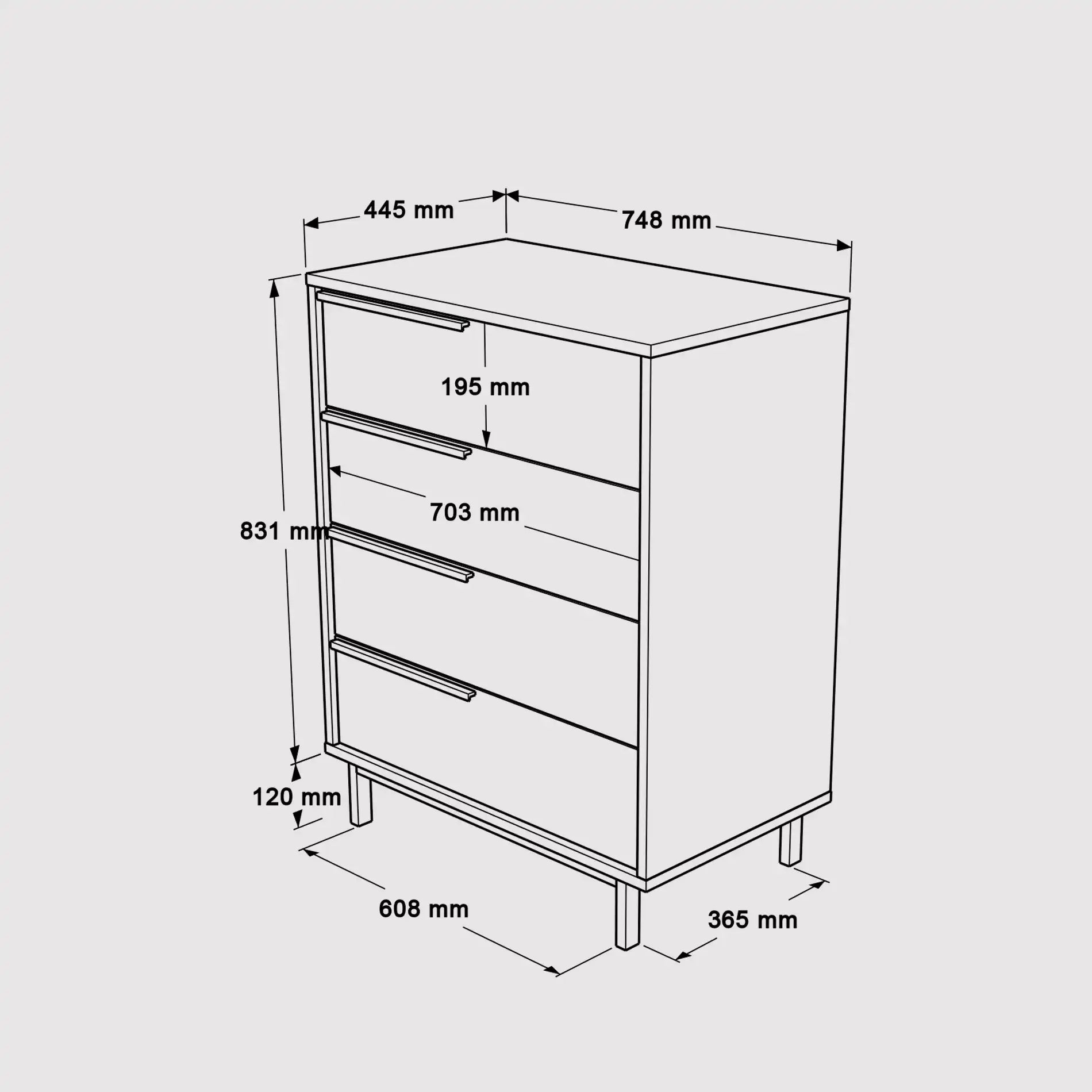Vahona - Cassettiera bianca moderna con 4 cassetti