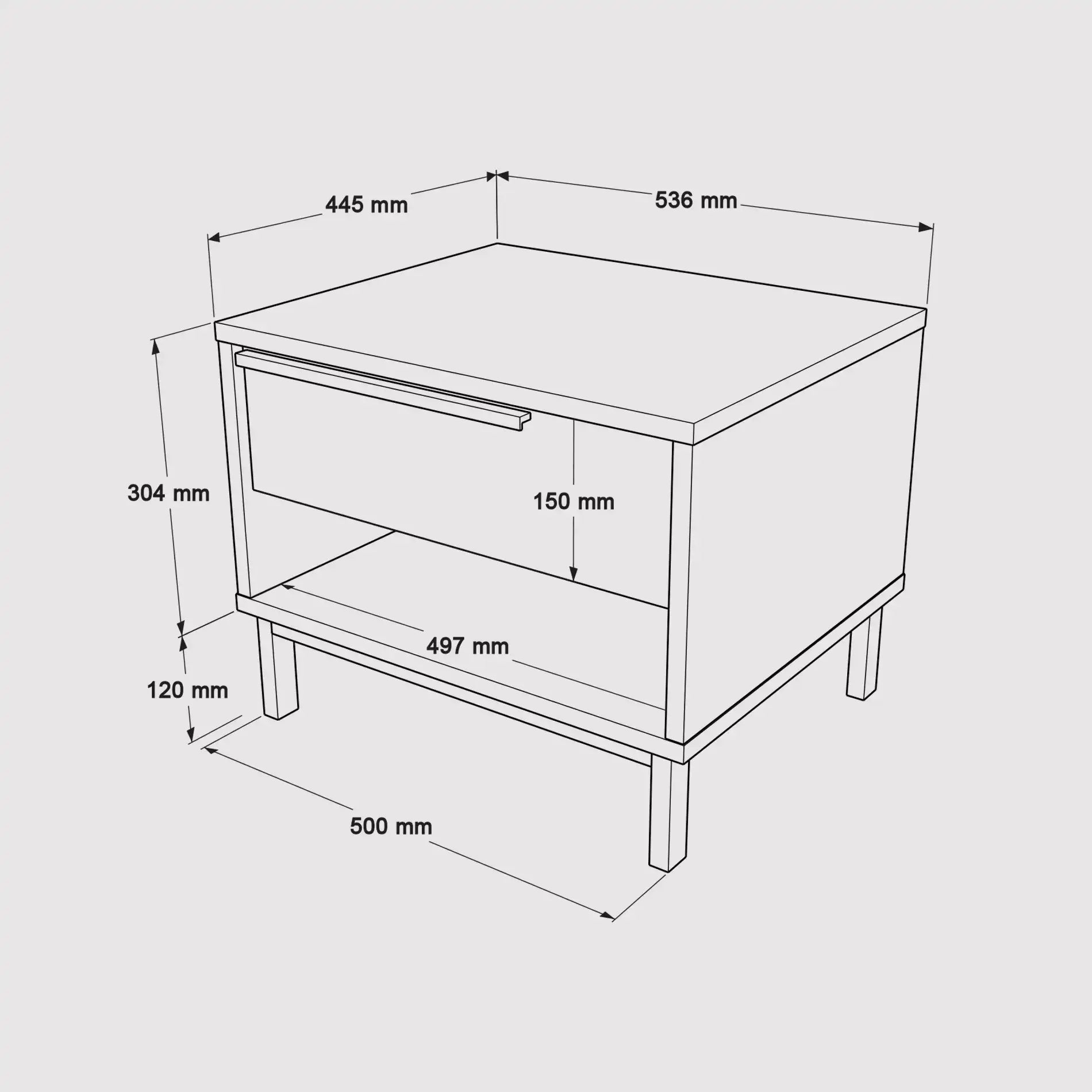 Jeera - Comodino basso moderno con 1 cassetto e 1 vano