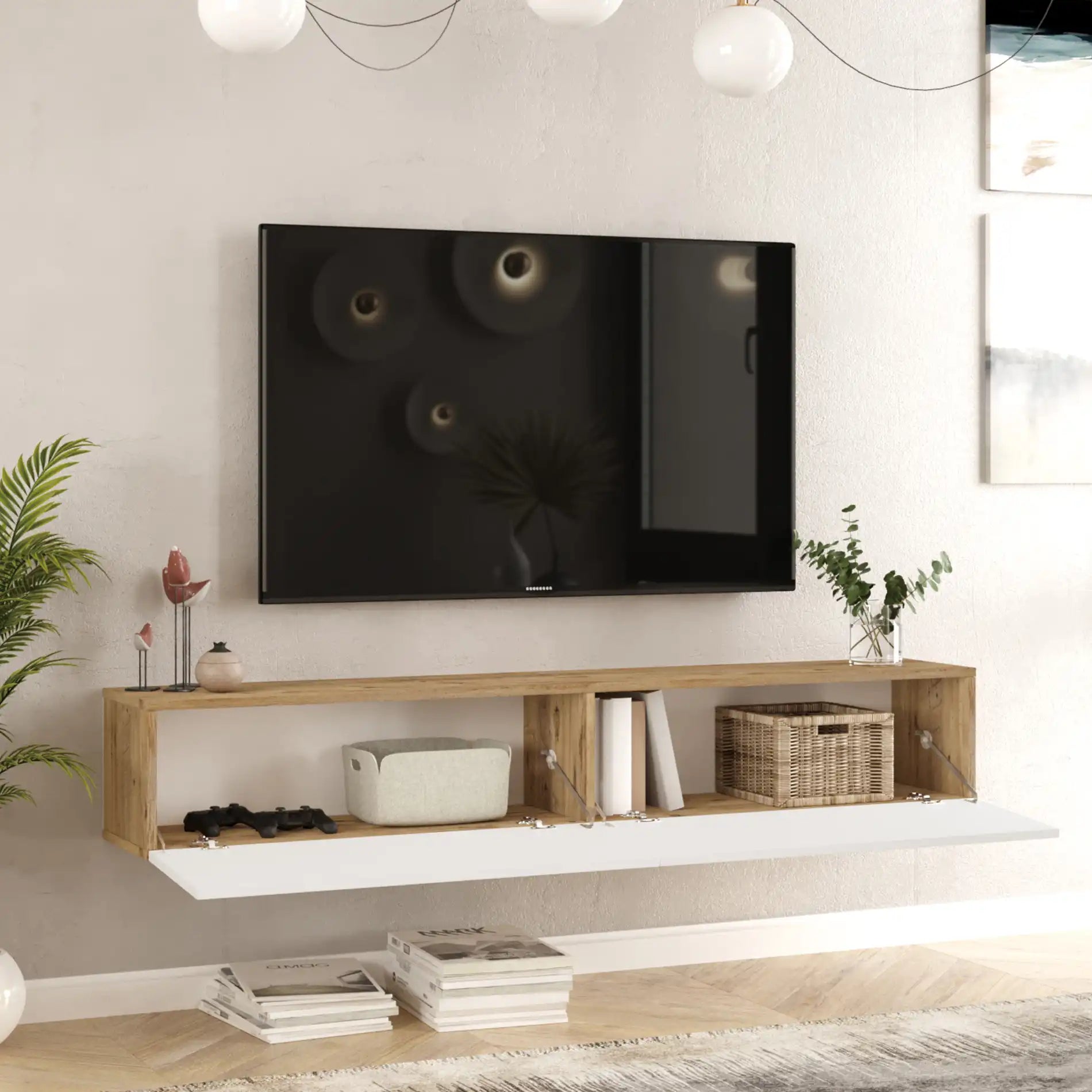Kasuri - Mobile TV sospeso moderno con 2 ante decorate