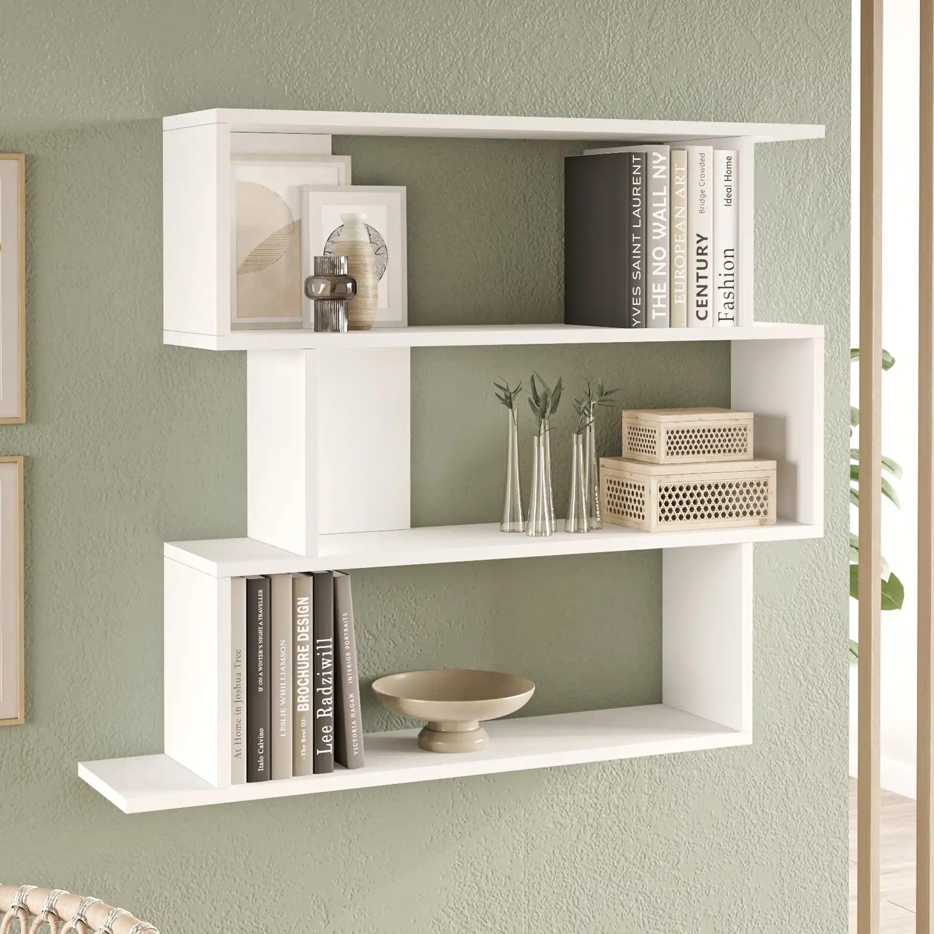 Shair - Libreria pensile bianca con 3 vani in stile moderno