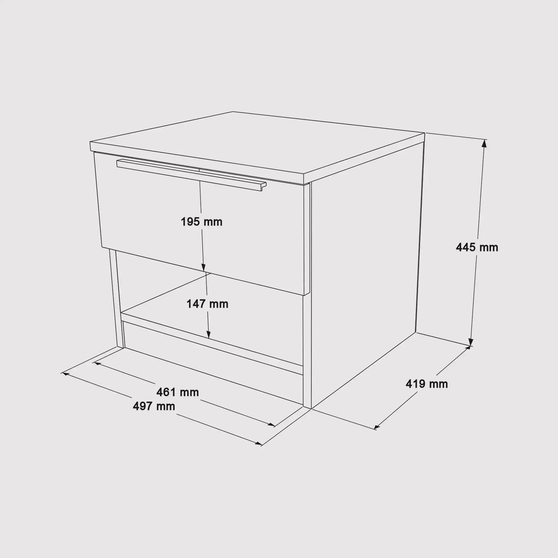 Helba - Comodino basso scandinavo con 1 cassetto