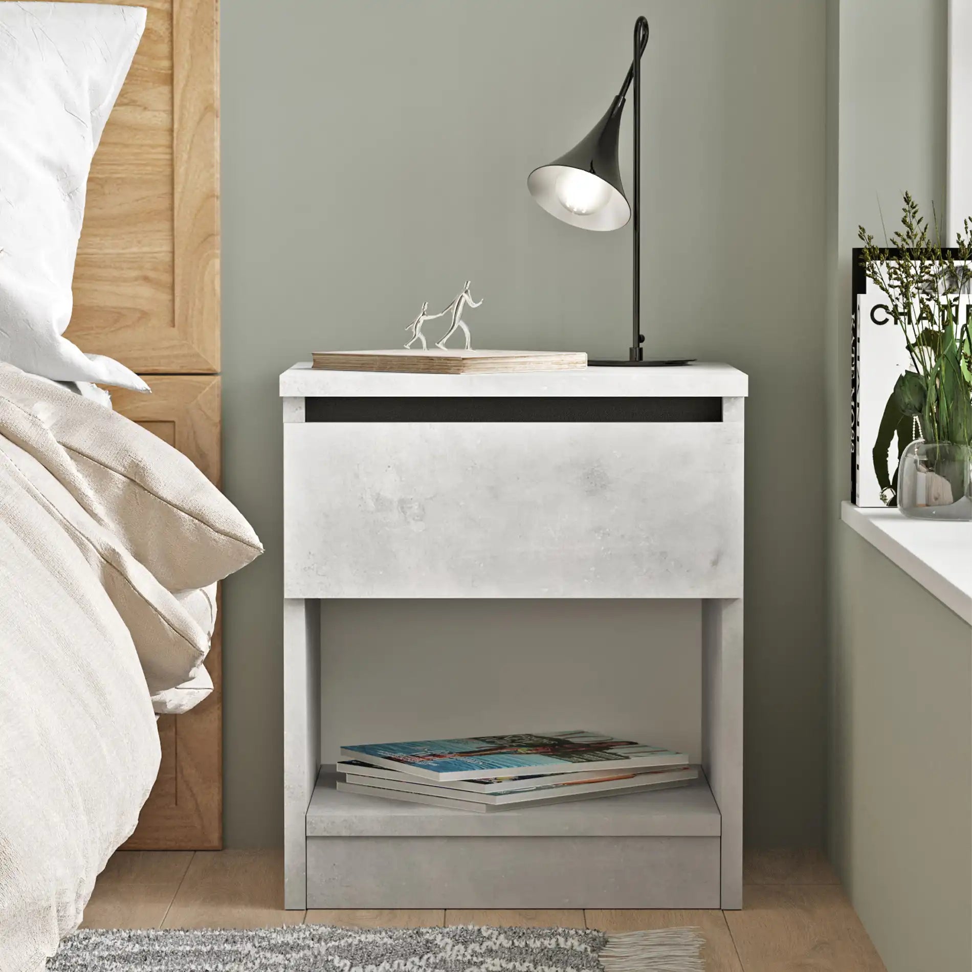 Kanuka - Comodino moderno color grigio pietra con 1 cassetto