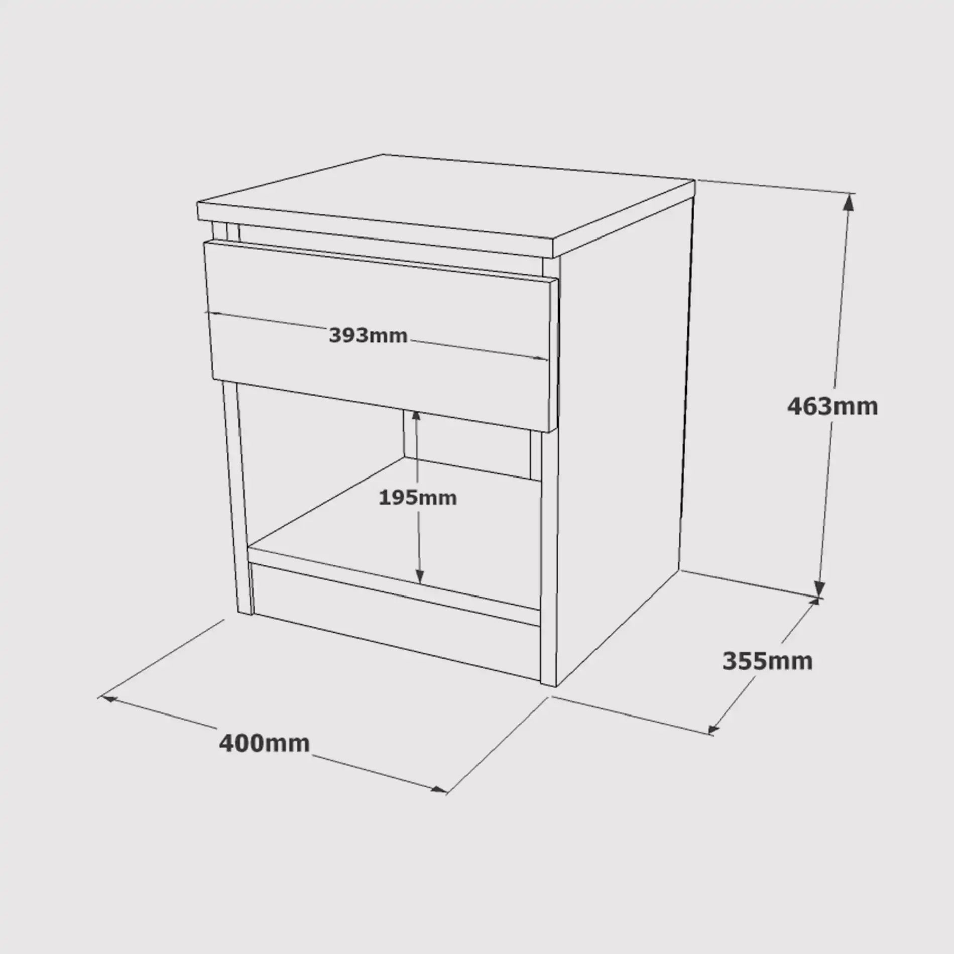 Kanuka - Comodino moderno color grigio pietra con 1 cassetto