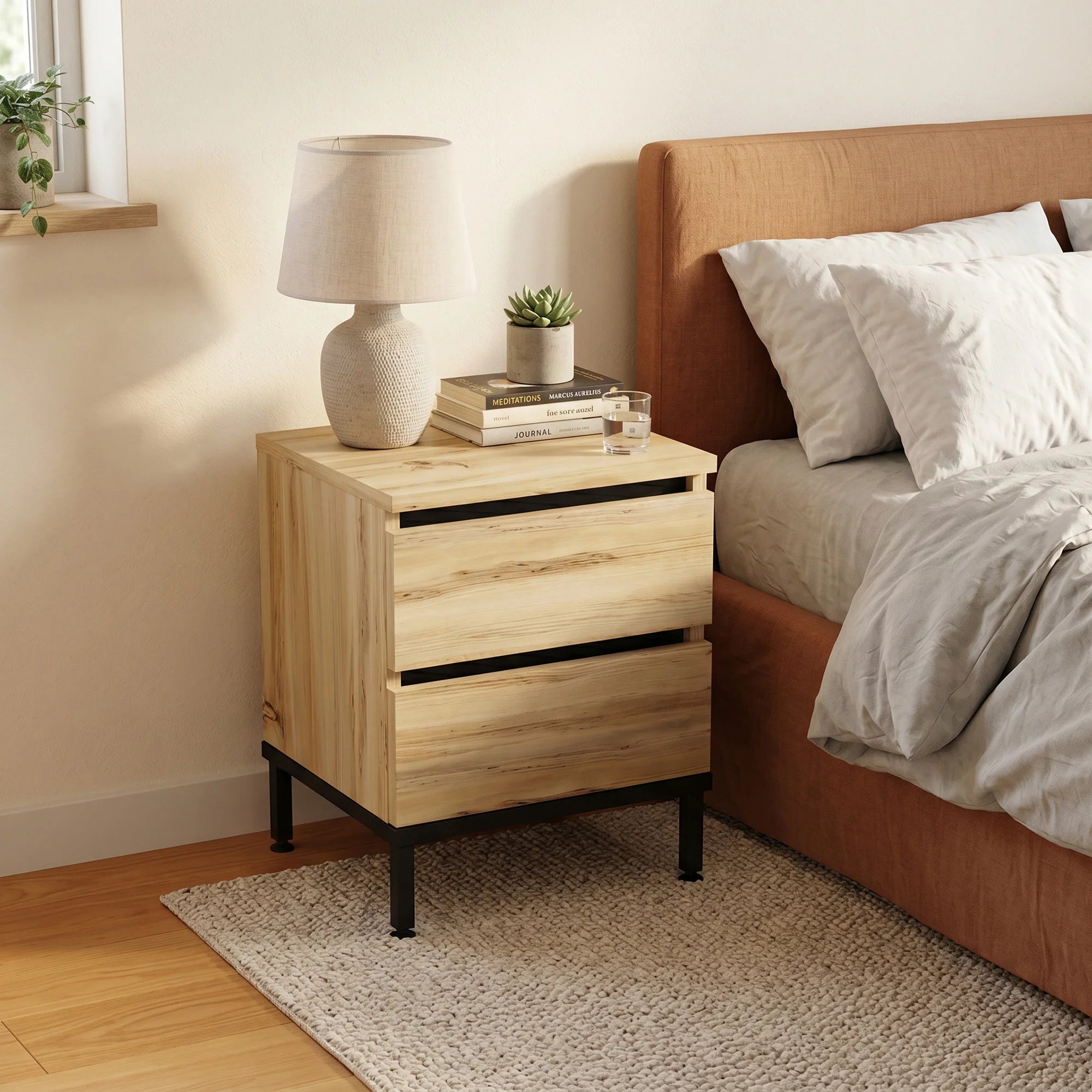 Zatar - Comodino con 2 cassetti color rovere chiaro