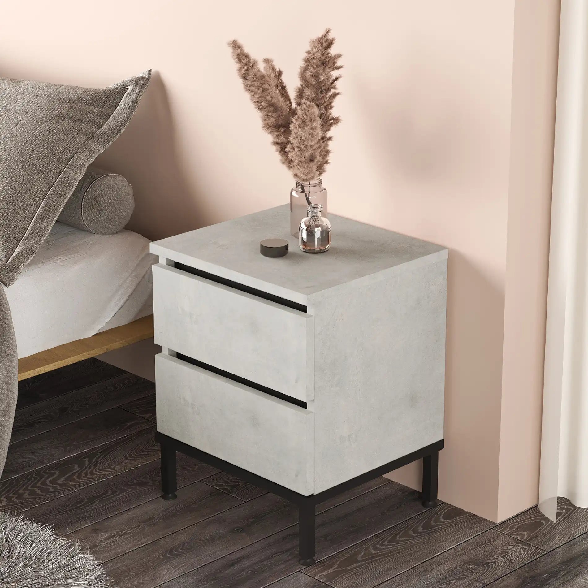 Sankaran - Comodino con 2 cassetti color grigio pietra