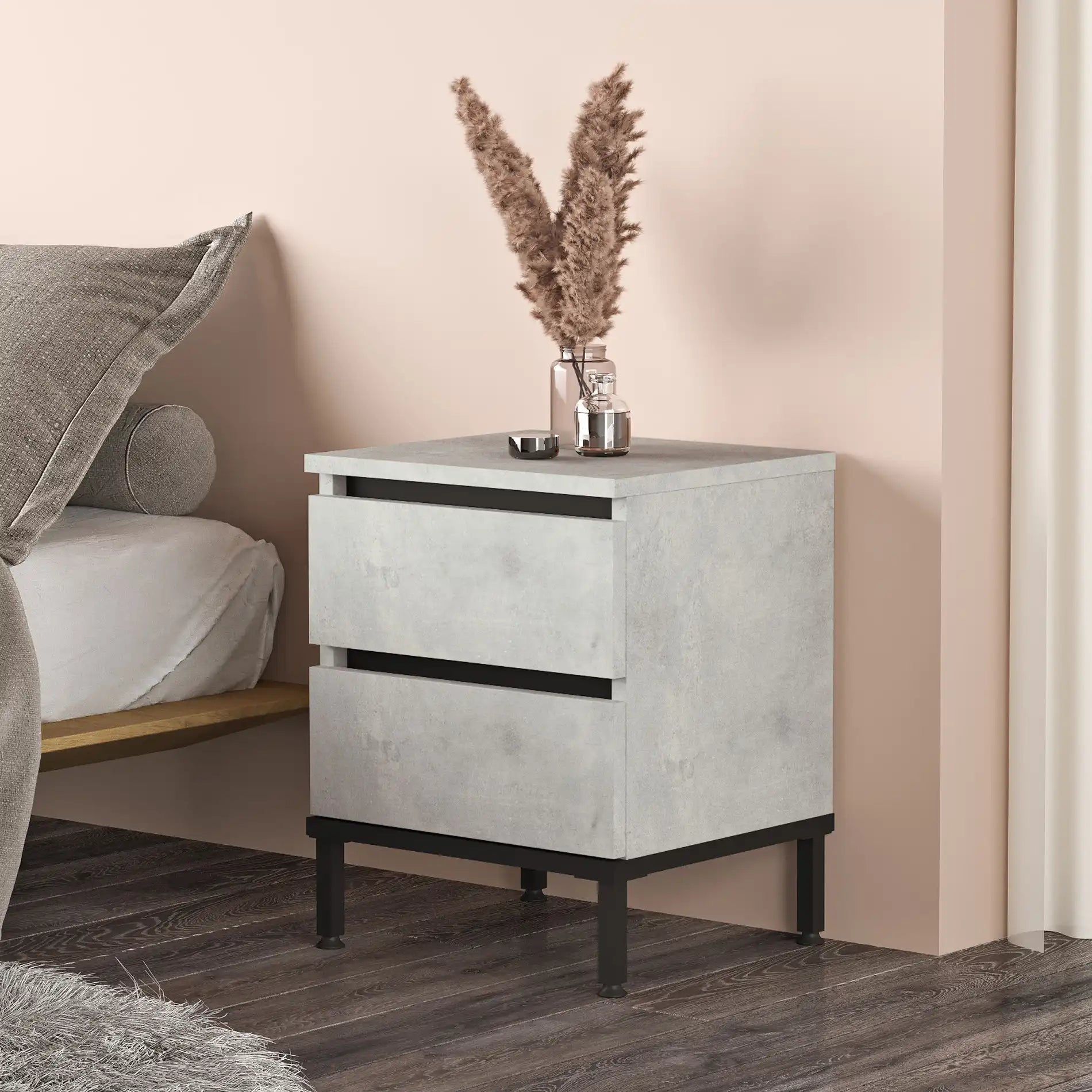 Sankaran - Comodino con 2 cassetti color grigio pietra
