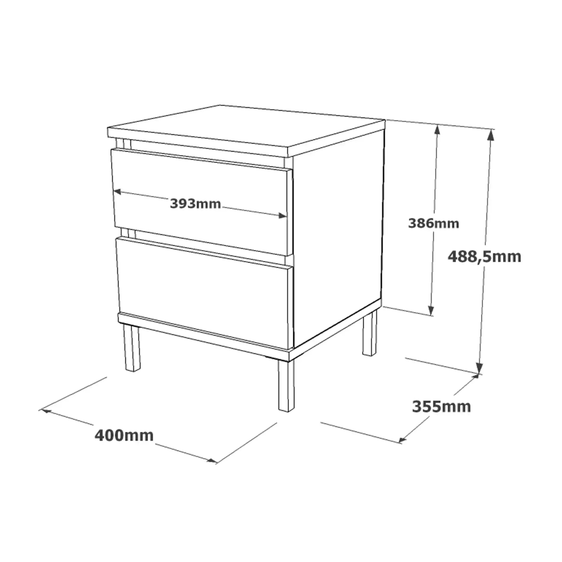 Sankaran - Comodino con 2 cassetti color grigio pietra