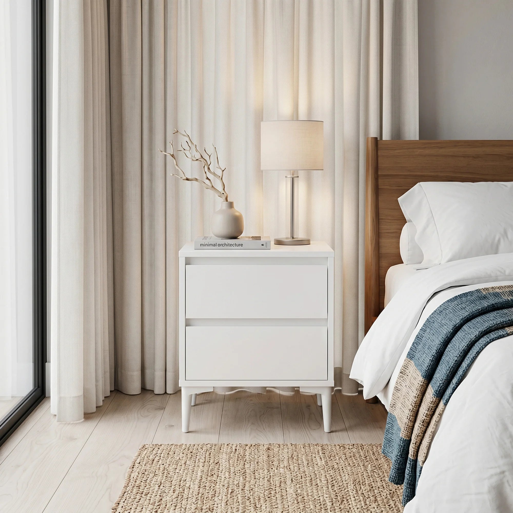 Hayl - Comodino bianco in stile moderno con 2 cassetti