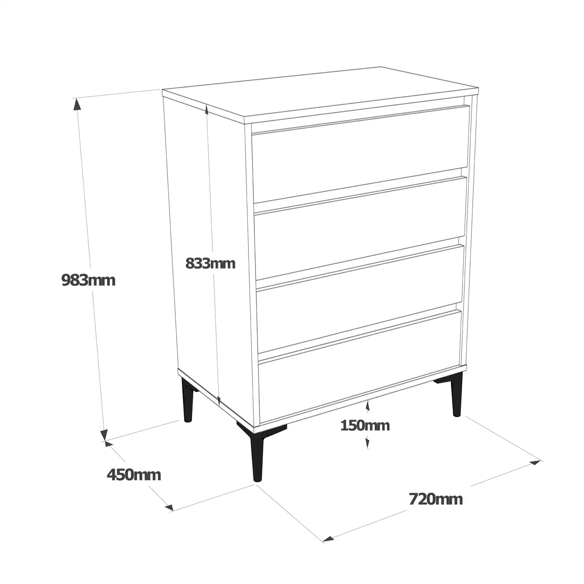 Kemiri - Cassettiera scandinava bianca con 4 cassetti