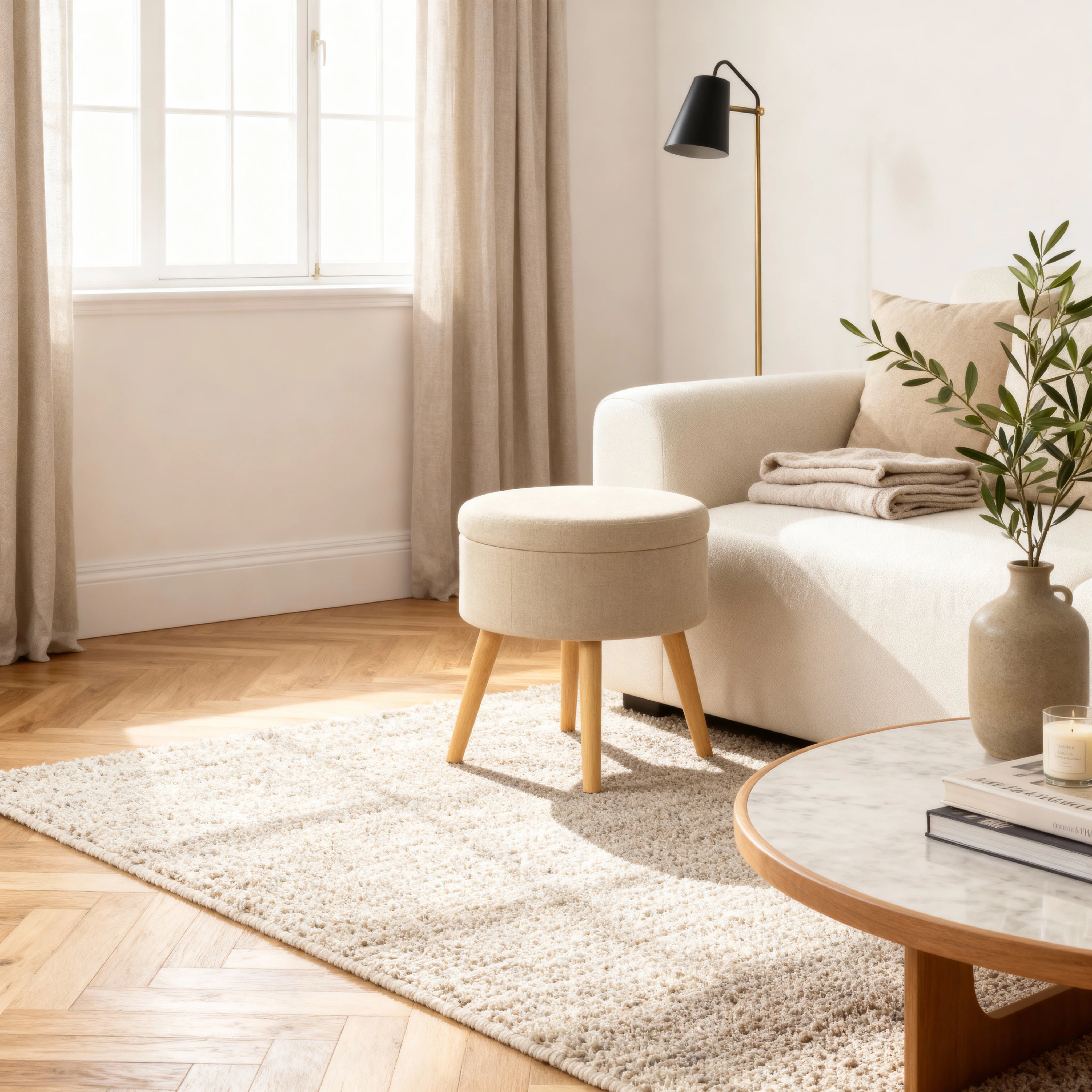 Tiaré - Sgabello poggiapiedi colore beige  stile moderno