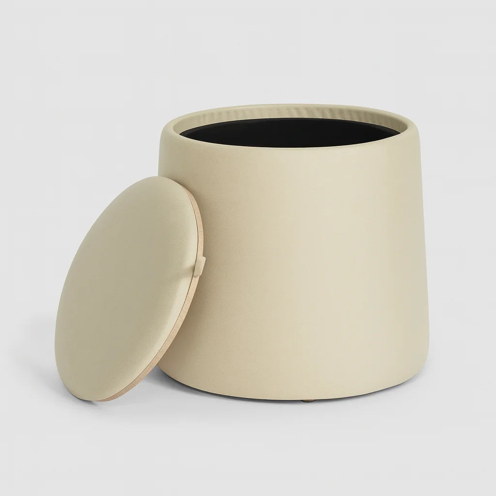 Gardenia – Modern Beige PU Storage Ottoman Stool with MDF Wood Frame
