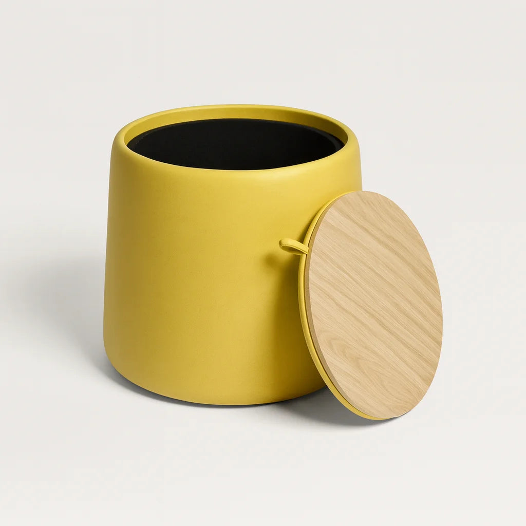 Cassiope – Moderner Gelber Sitzhocker mit Stauraum aus PU mit MDF-Holzrahmen