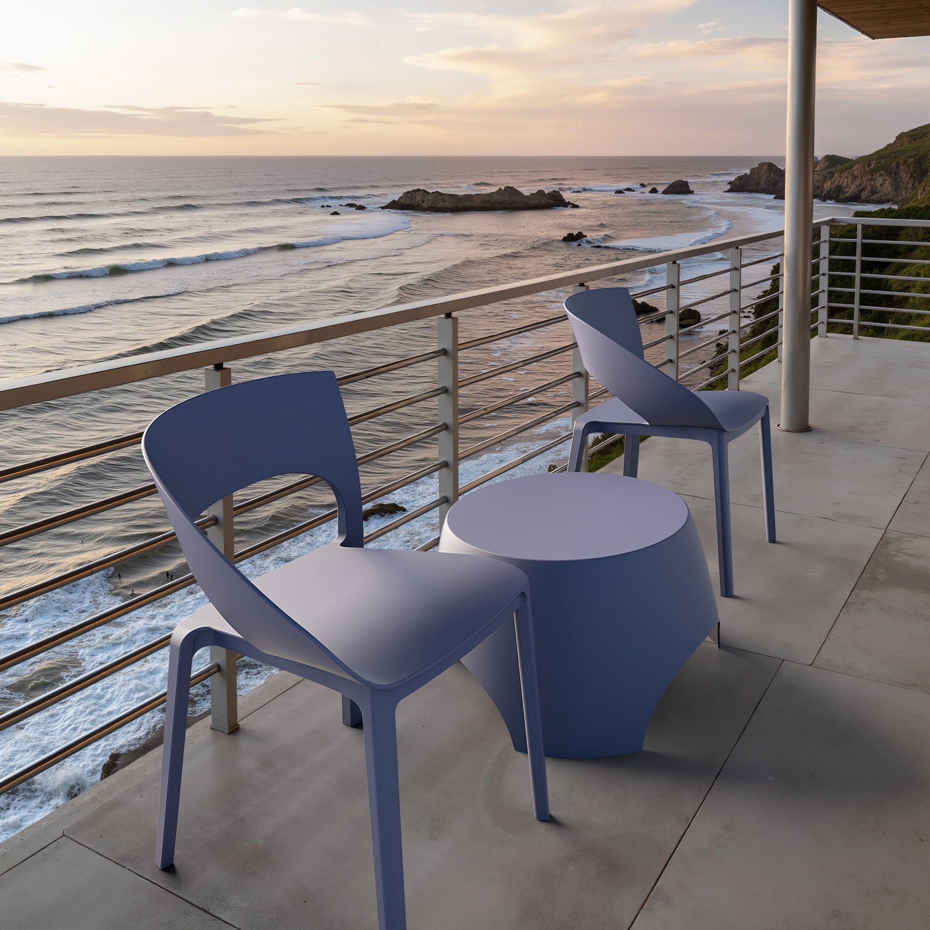 Arios - Set 2 Sedie da cucina impilabili blu e grigio moderne