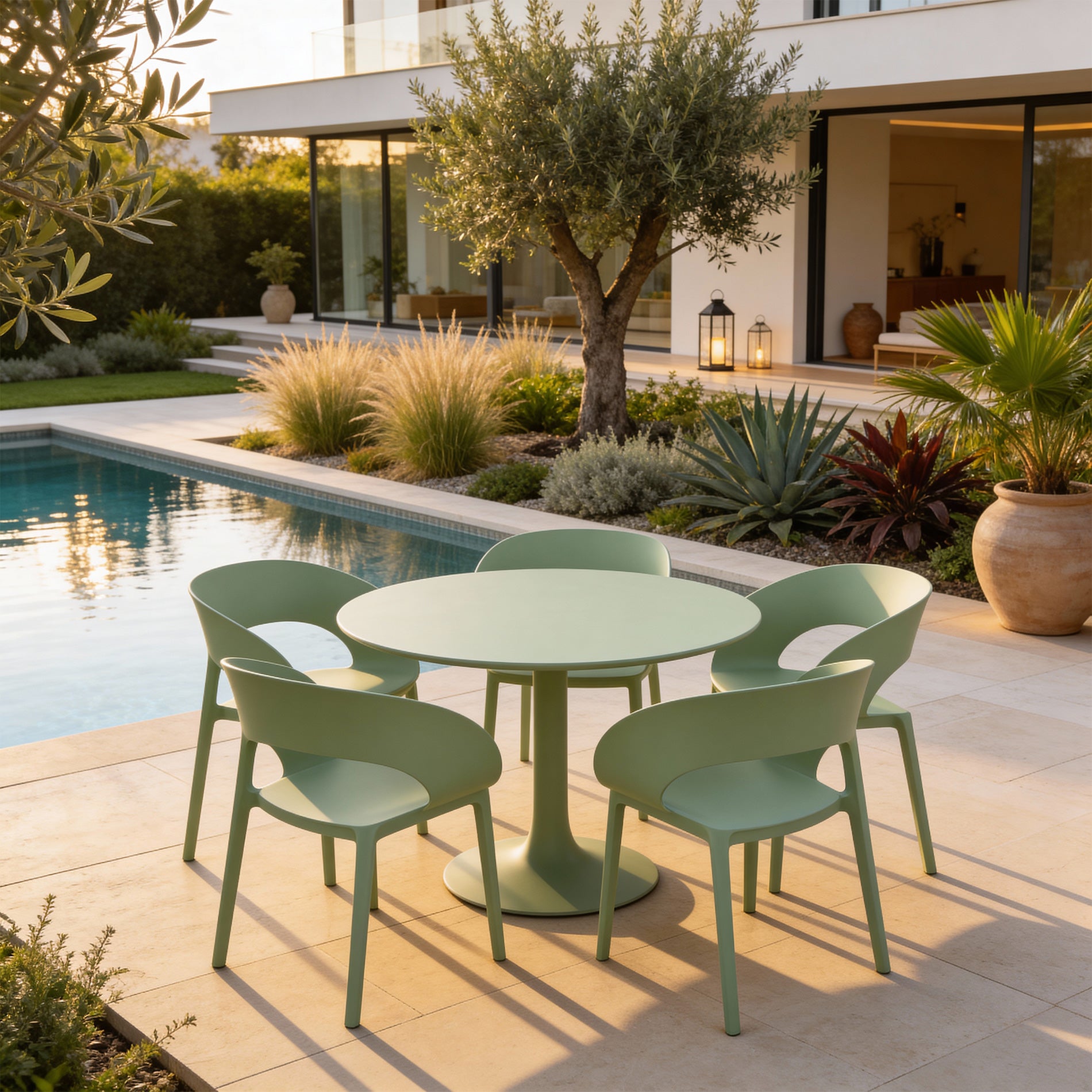 Silea - Set 2 sedie da pranzo verde salvia stile moderno