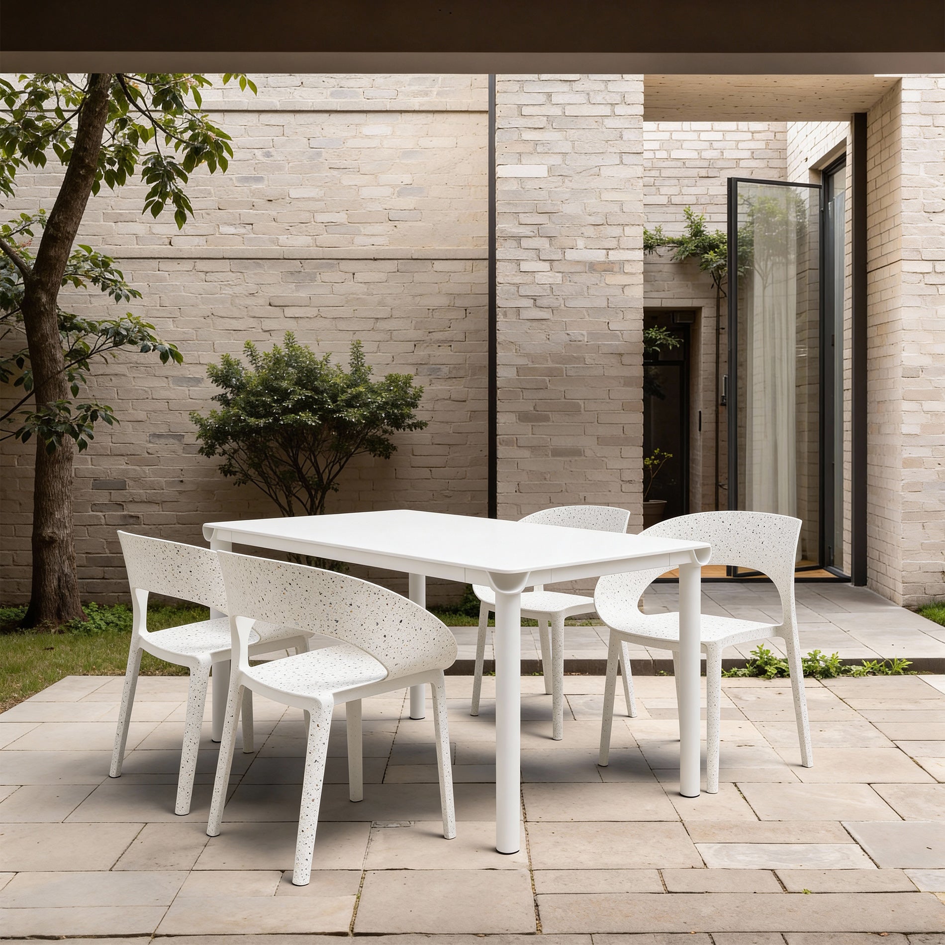 Nuvra - Set 2 Sedie impilabili da giardino bianco cammello stile moderno