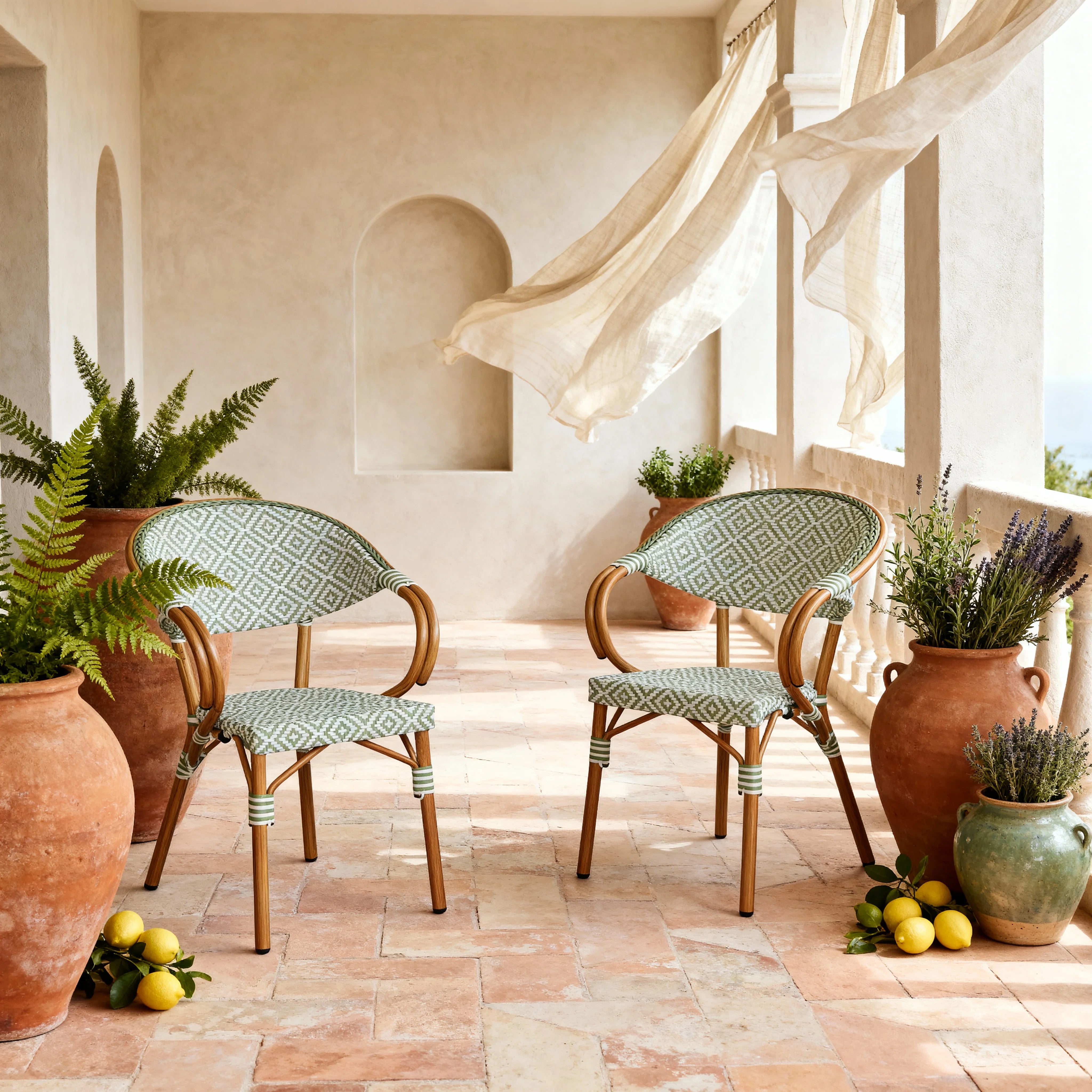 Helianthe - Set 2 Sedie da giardino impilabili bianco verde classico