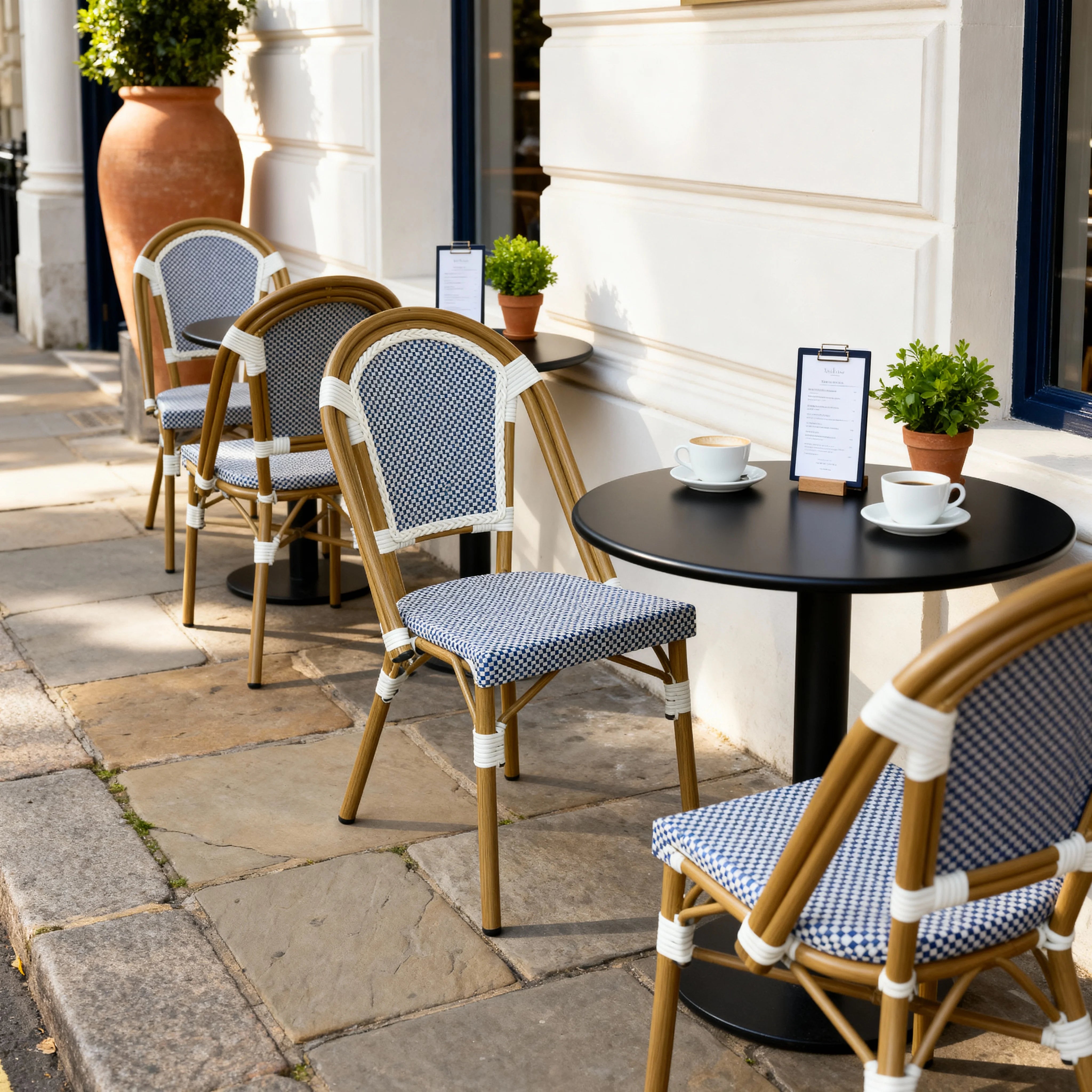 Kentia - Set 2 Sedie da giardino impilabili blu bianco classico